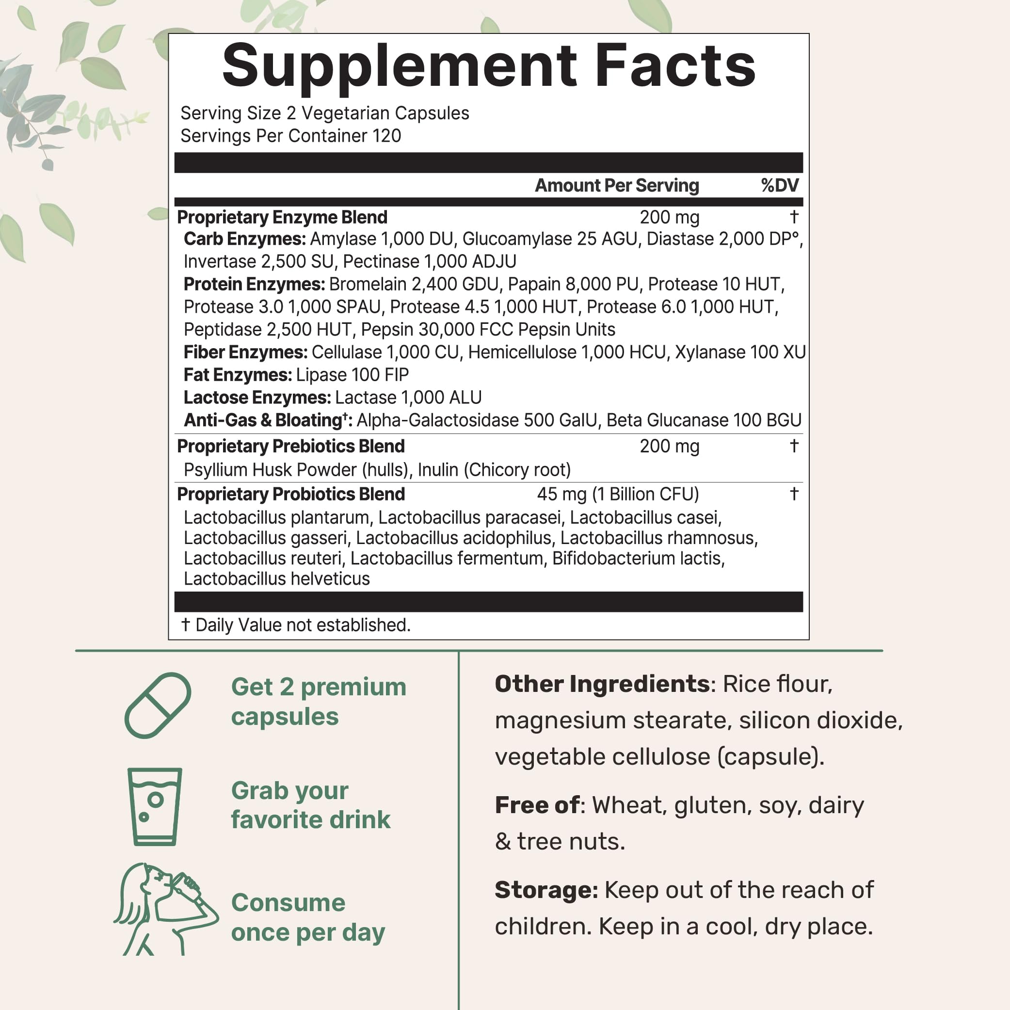 Micro Ingredients Super Enzymes+ bottle side view showing ingredients list