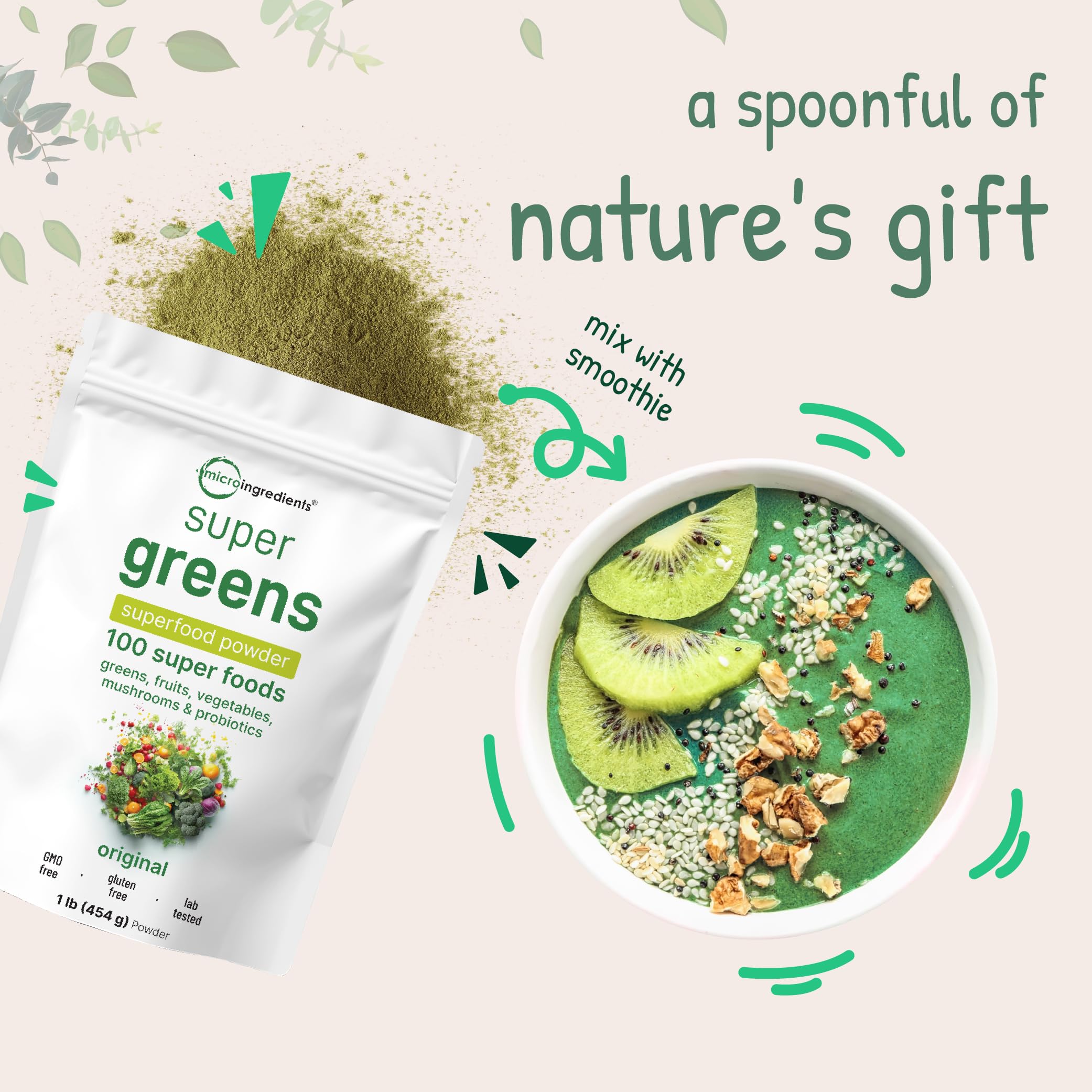 Micro Ingredients Super Greens Powder 470g with fruits and vegetables