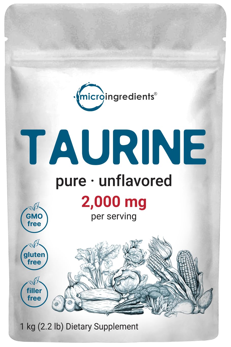 Micro Ingredients Taurine Powder 1kg pouch front view