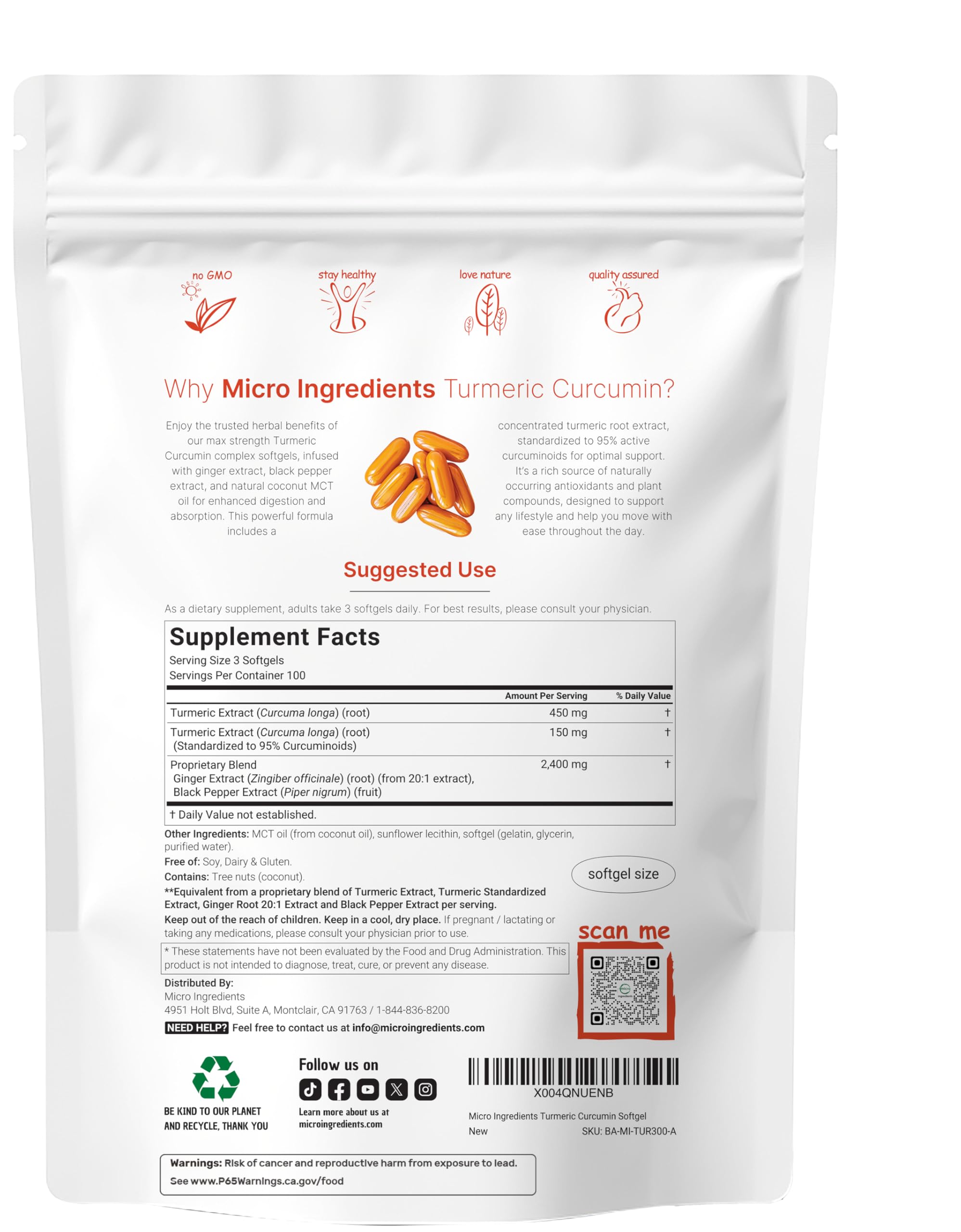 Micro Ingredients Turmeric Curcumin 3000mg Complex softgels side view