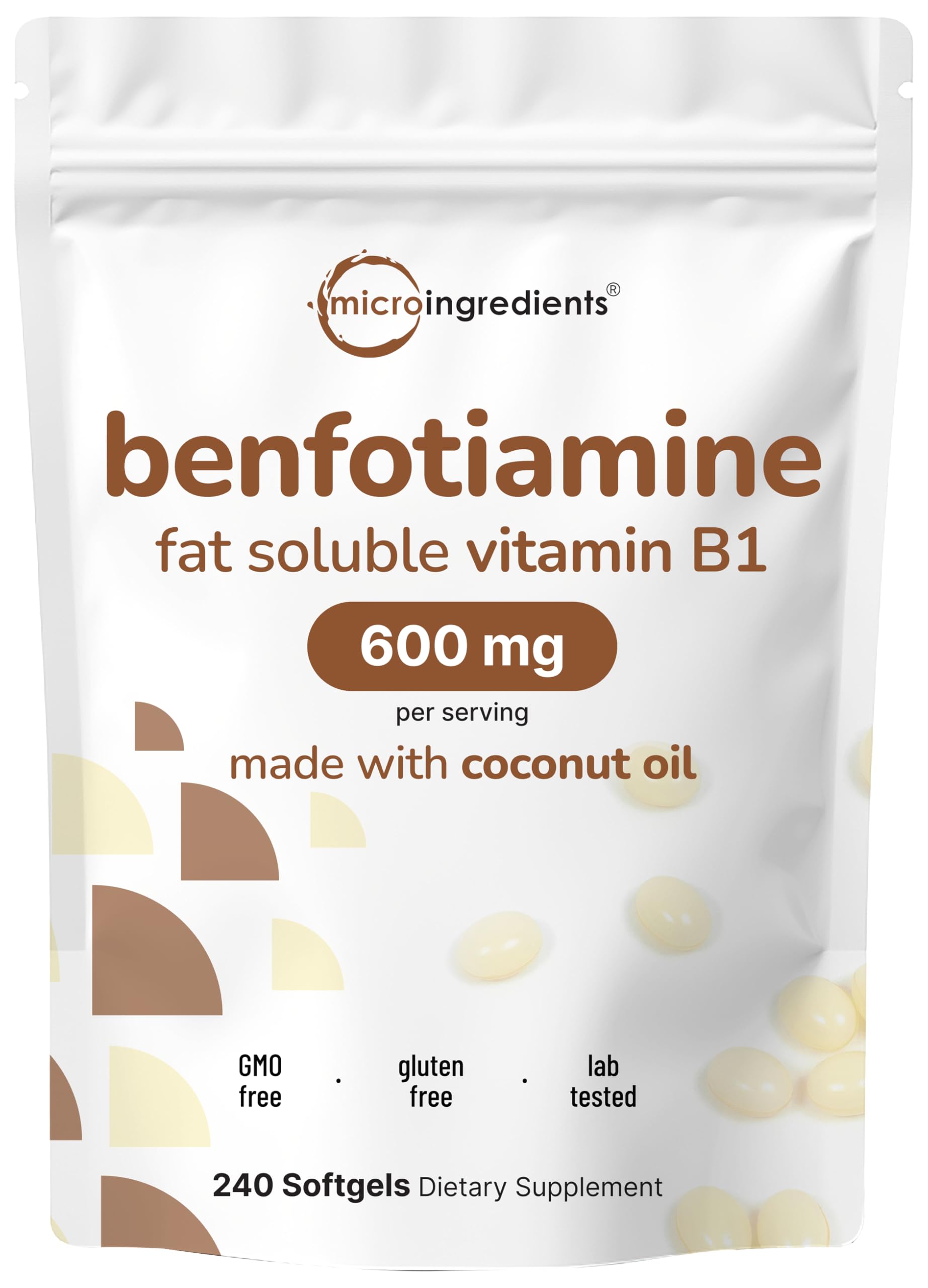 Micro Ingredients Vitamin B1 Benfotiamine Softgels 600mg front view