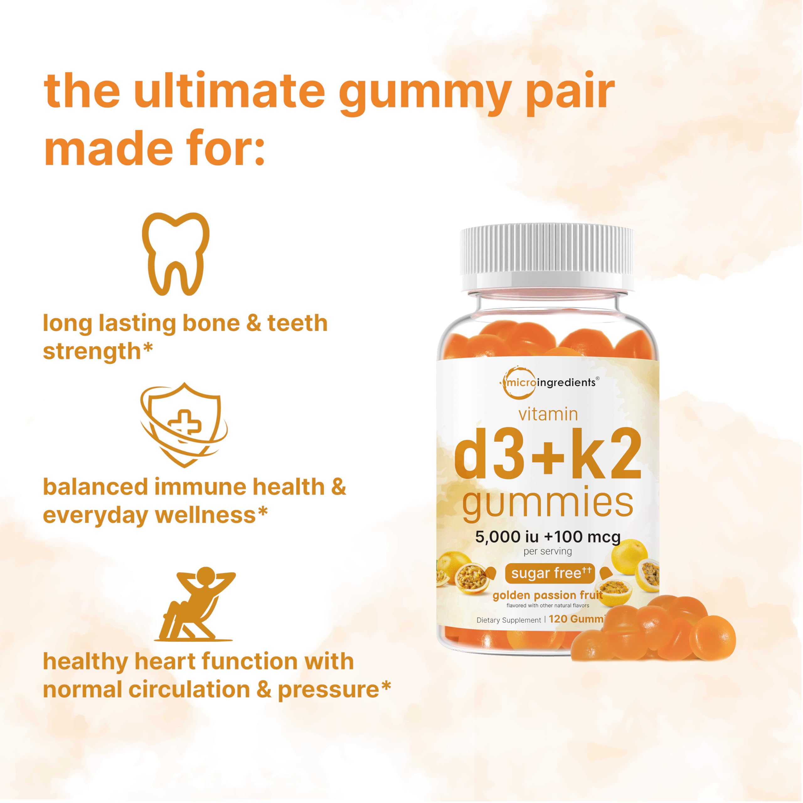 Micro Ingredients Vitamin D3 + K2 Gummies back view with ingredient list