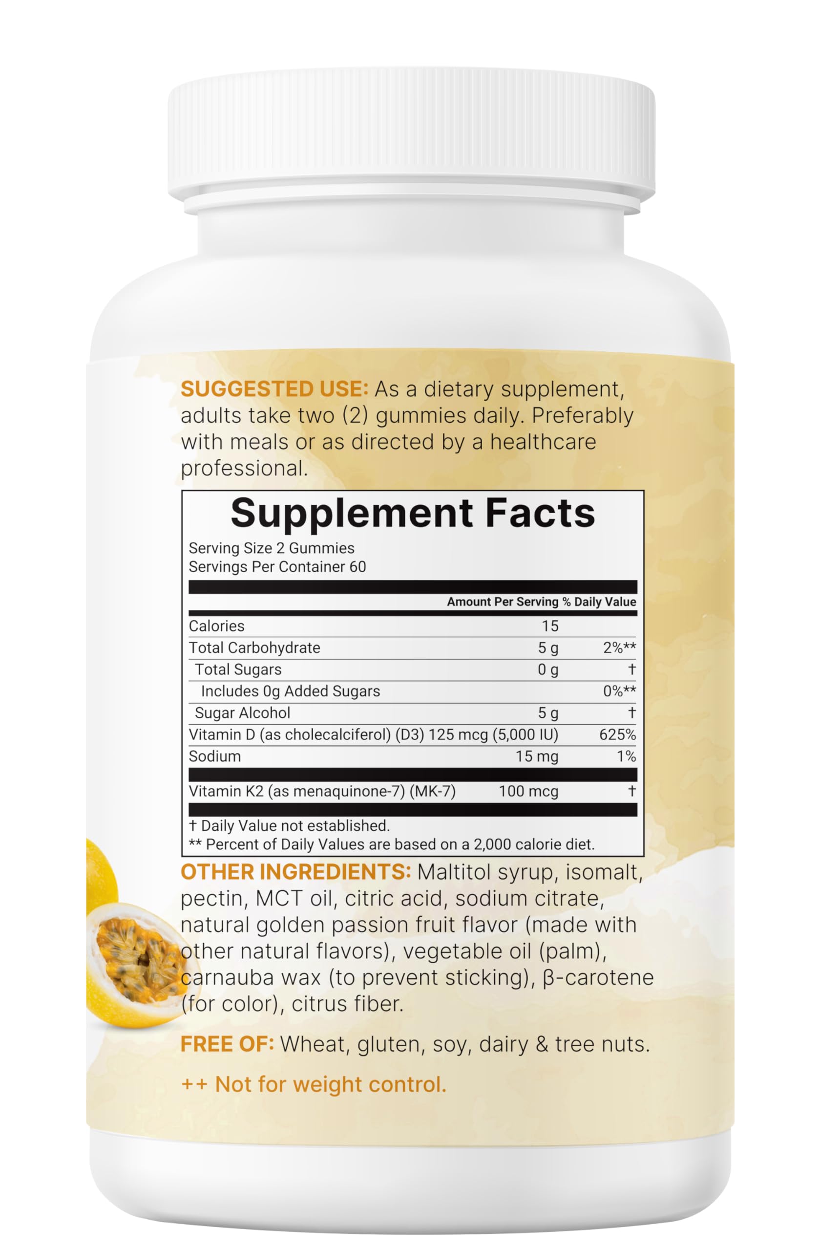 Micro Ingredients Vitamin D3 + K2 Gummies nutritional information
