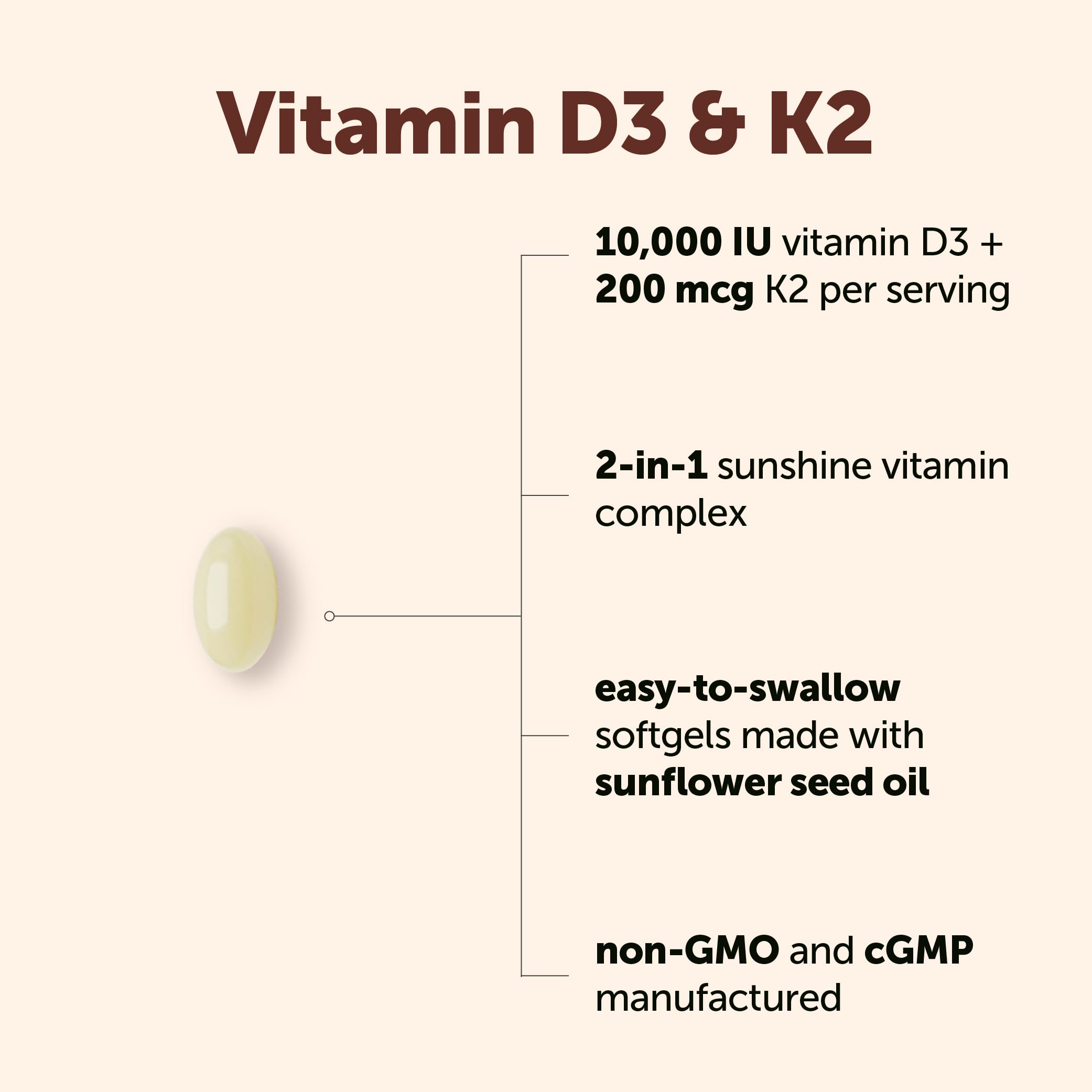 Micro Ingredients Vitamin D3 & K2 Softgels bottle with 90 count