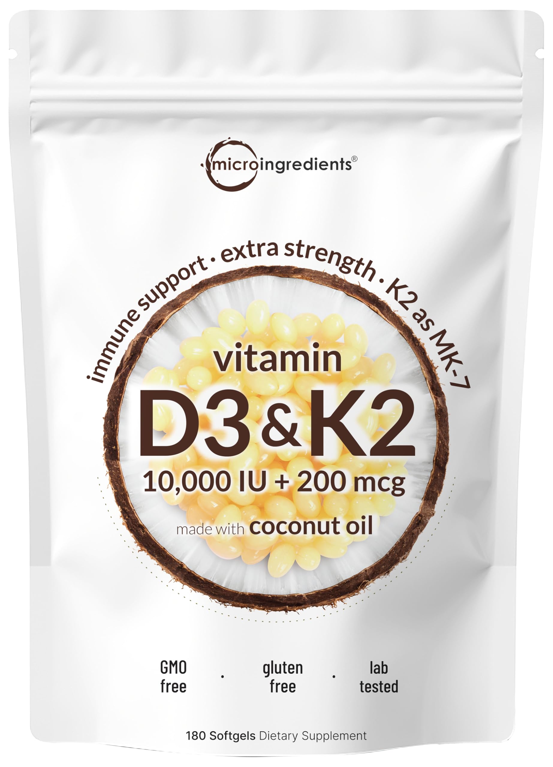 Micro Ingredients Vitamin D3 + K2 softgels front view