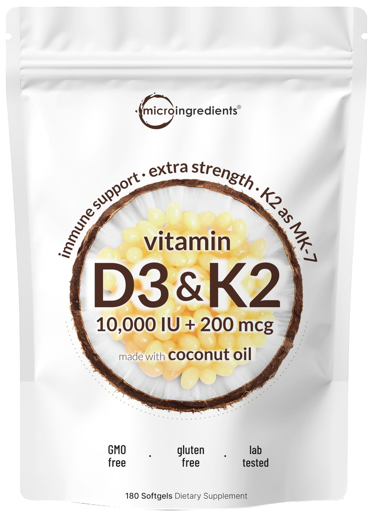 Micro Ingredients Vitamin D3 + K2 softgels front view