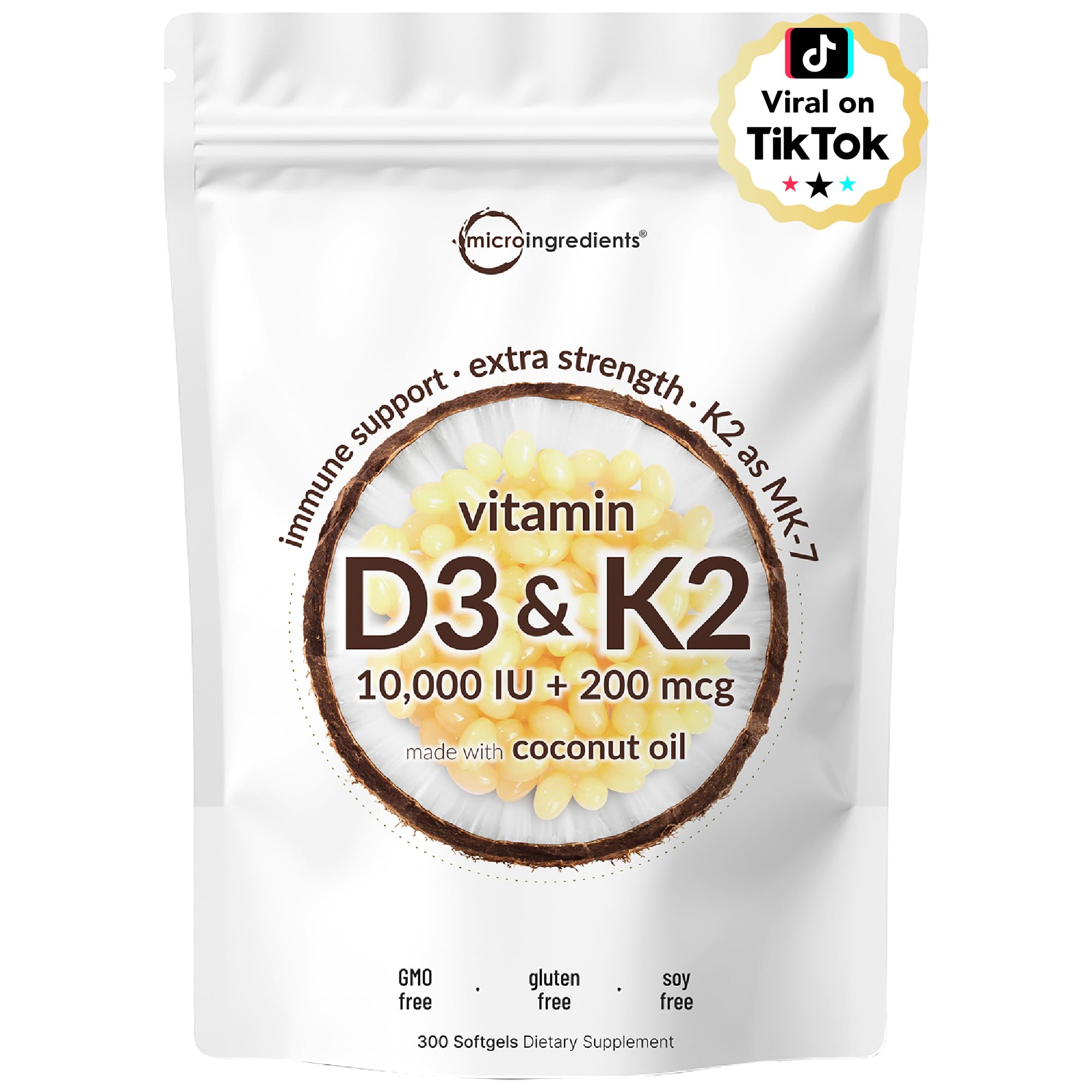 Micro Ingredients Vitamin D3 + K2 Softgels front view