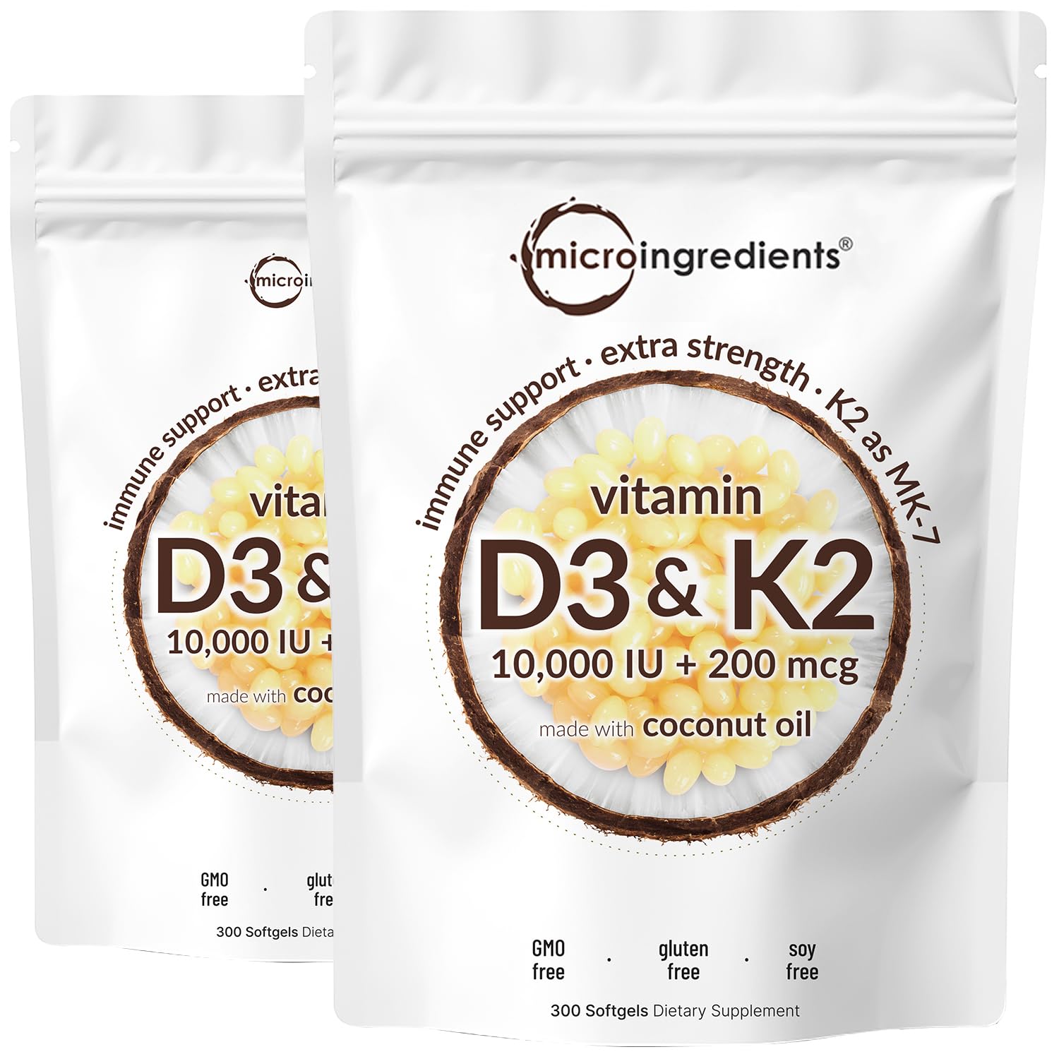 Micro Ingredients Vitamin D3 + K2 Softgels front view packaging