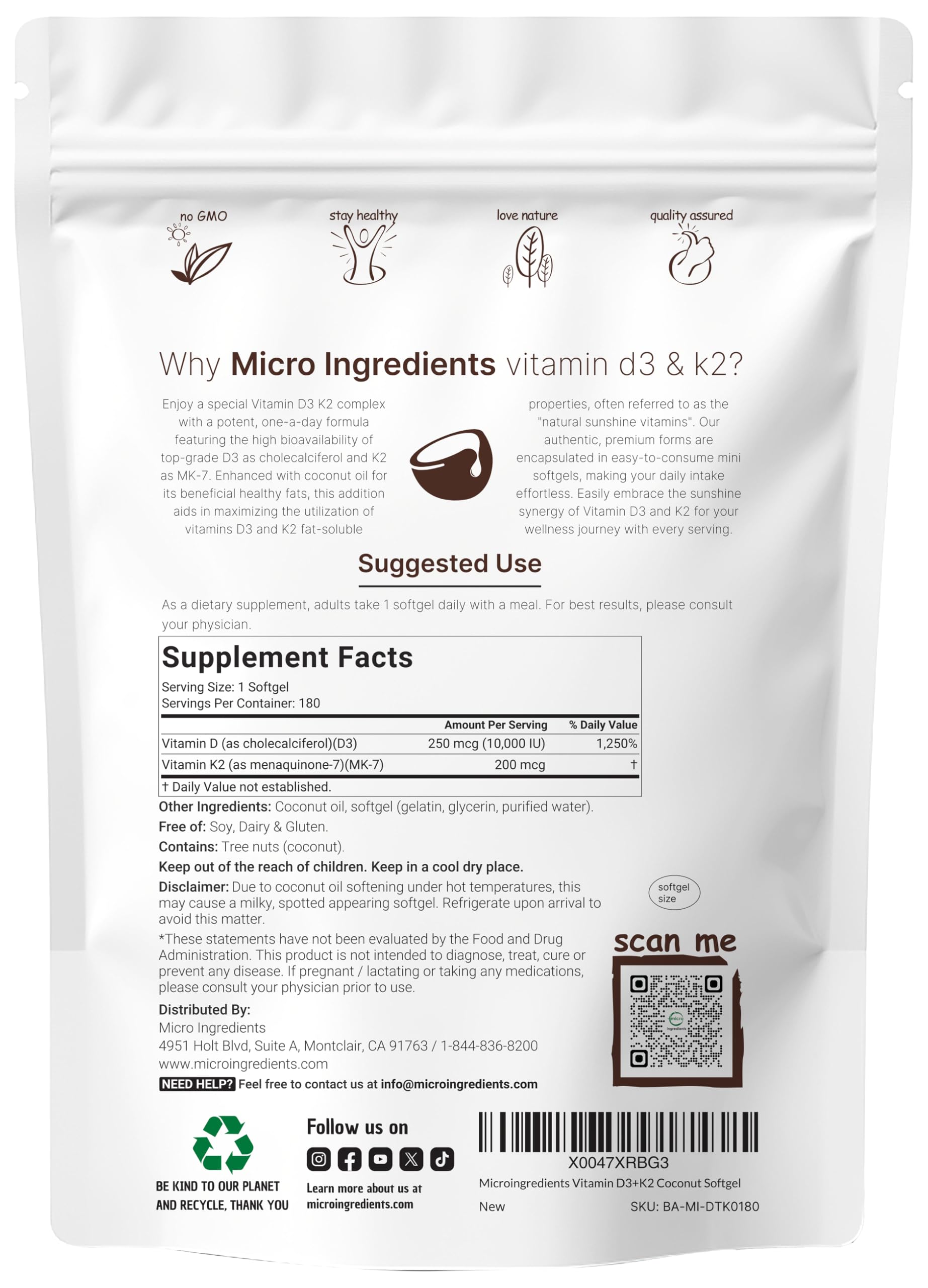 Micro Ingredients Vitamin D3 + K2 softgels packaging