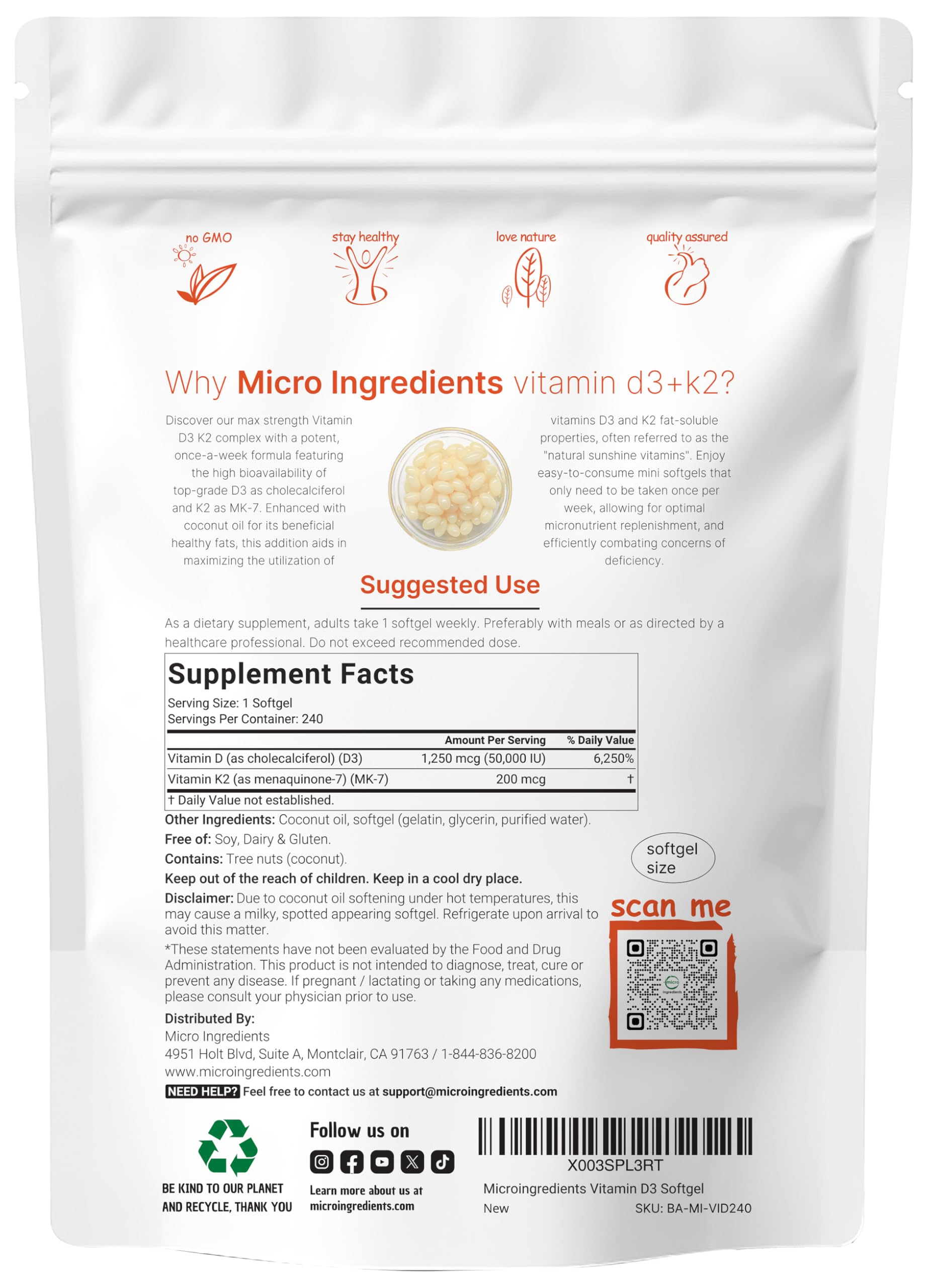 Micro Ingredients Vitamin D3 + K2 softgels packaging