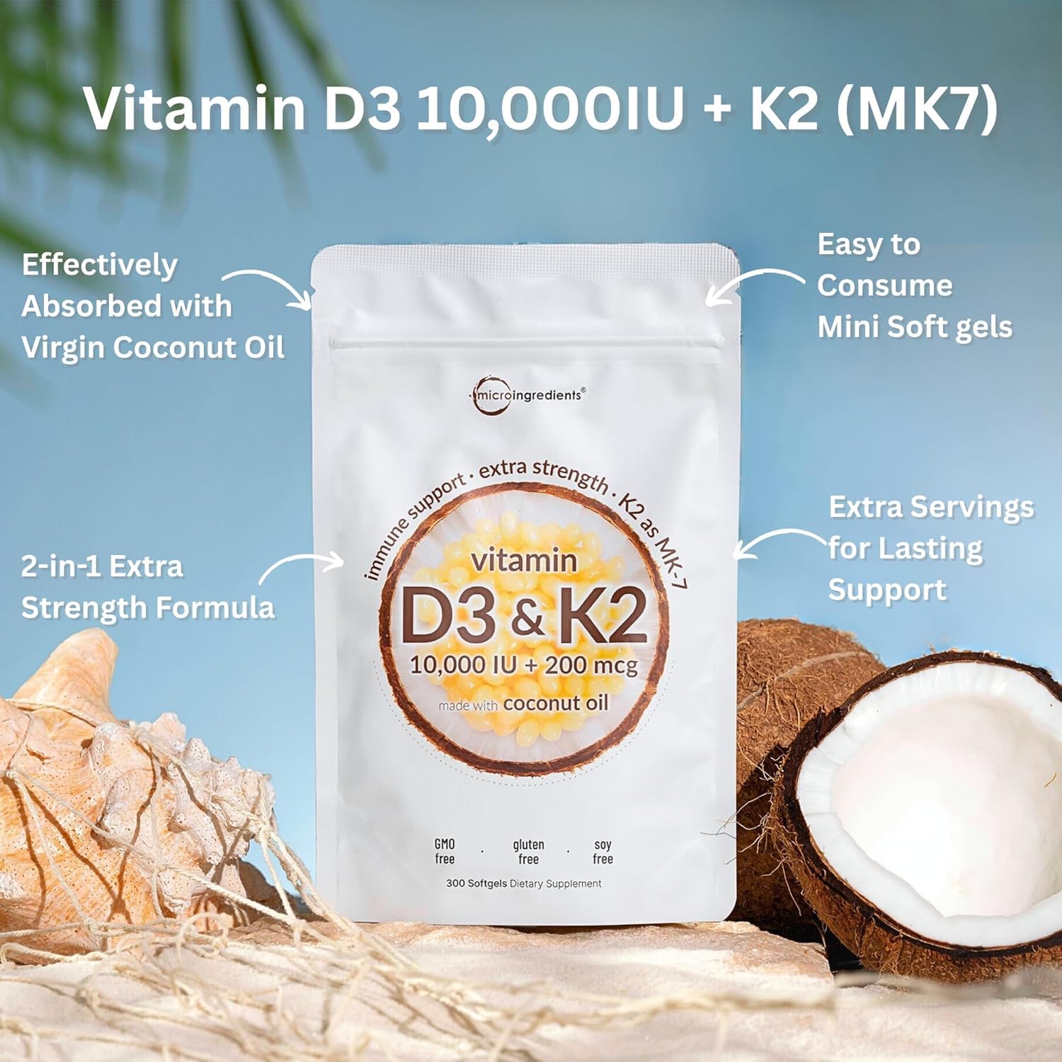Micro Ingredients Vitamin D3 + K2 Softgels packaging