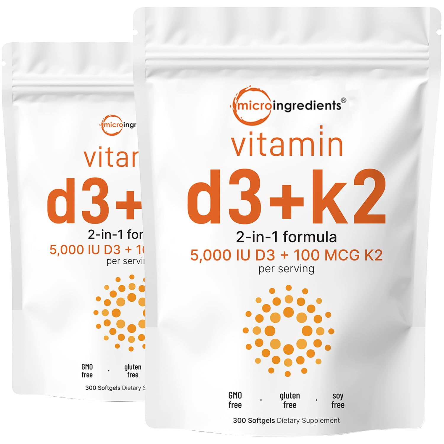 Micro Ingredients Vitamin D3 Plus K2 600 Softgels front view