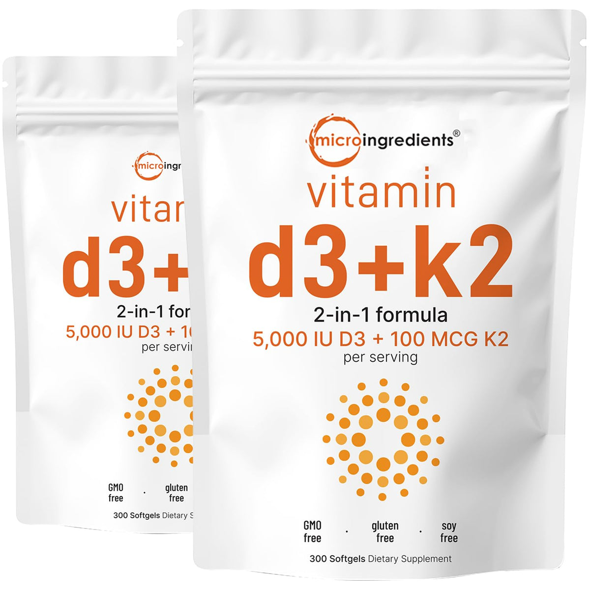 Micro Ingredients Vitamin D3 Plus K2 600 Softgels front view