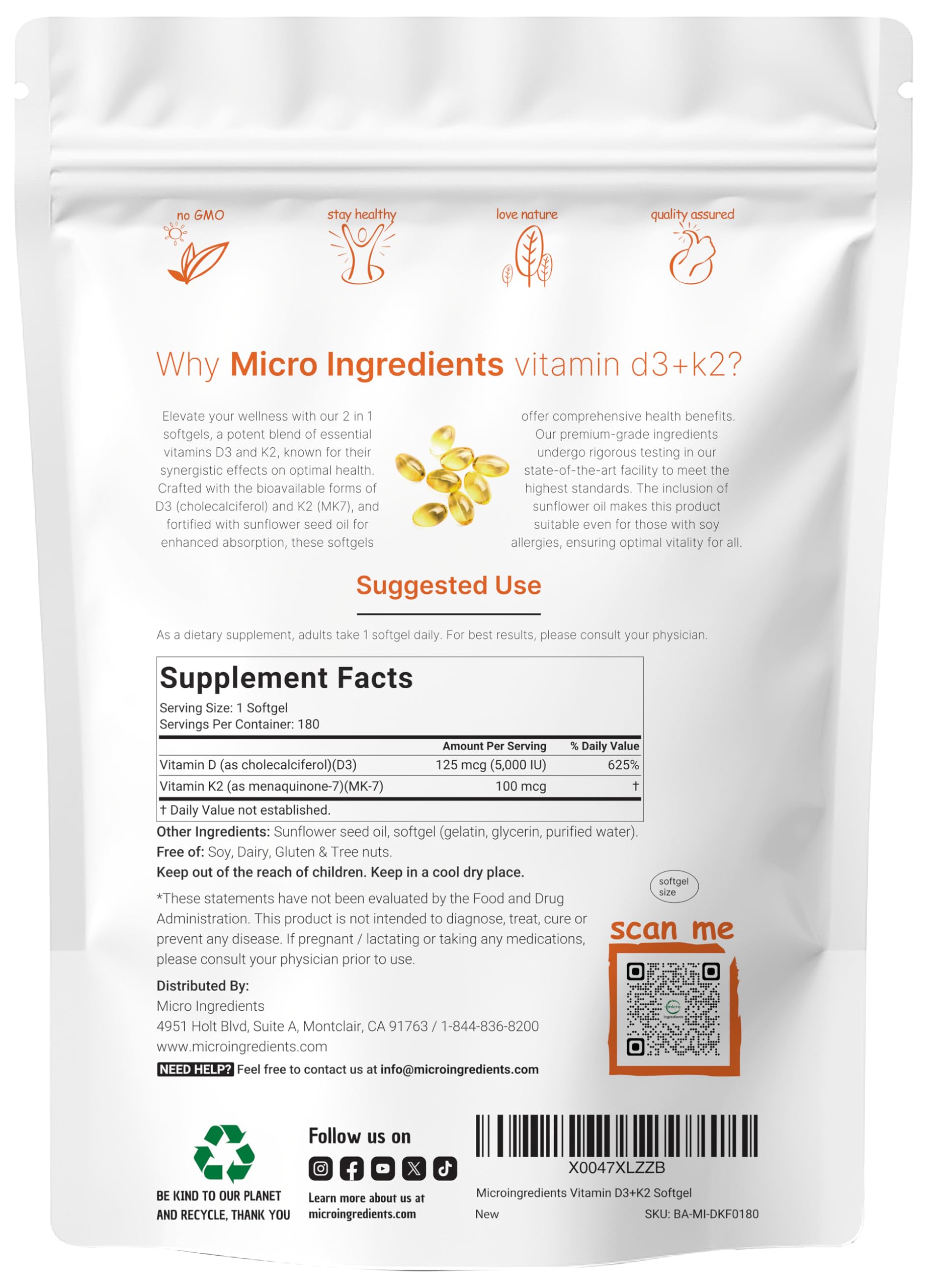 Micro Ingredients Vitamin D3 Plus MK7 Vitamin K2 softgel close-up