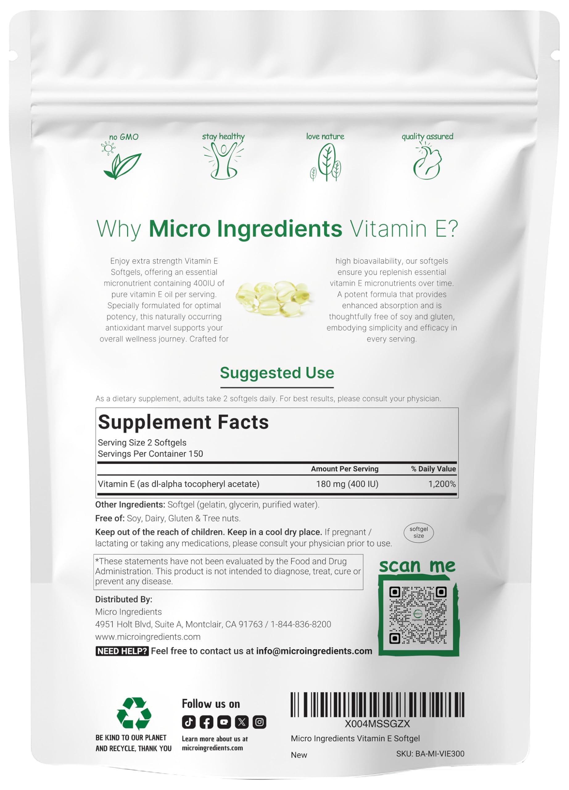Micro Ingredients Vitamin E Softgels side view showing softgel size