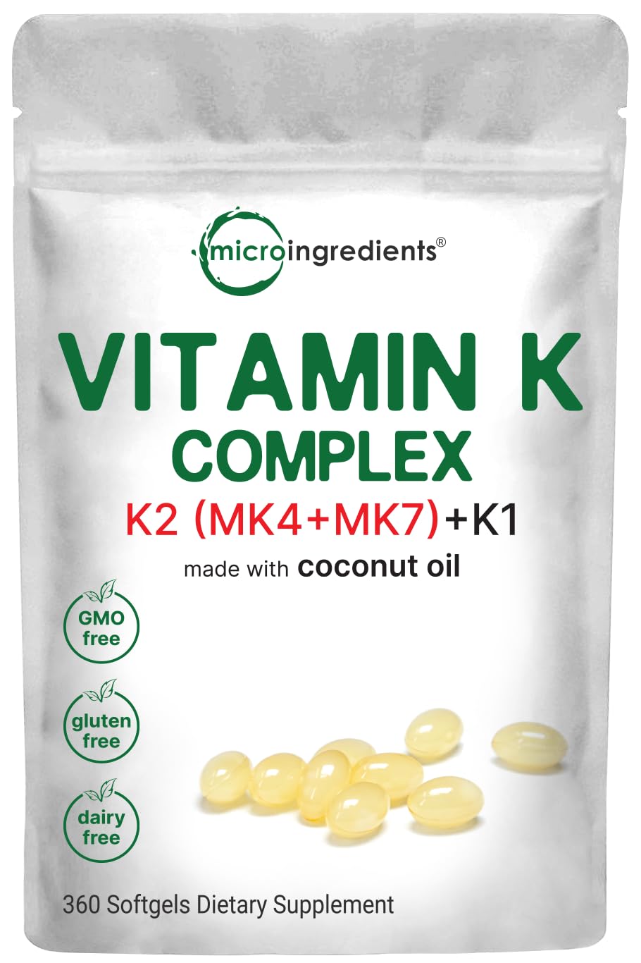 Micro Ingredients Vitamin K Softgel Complex front view of packaging