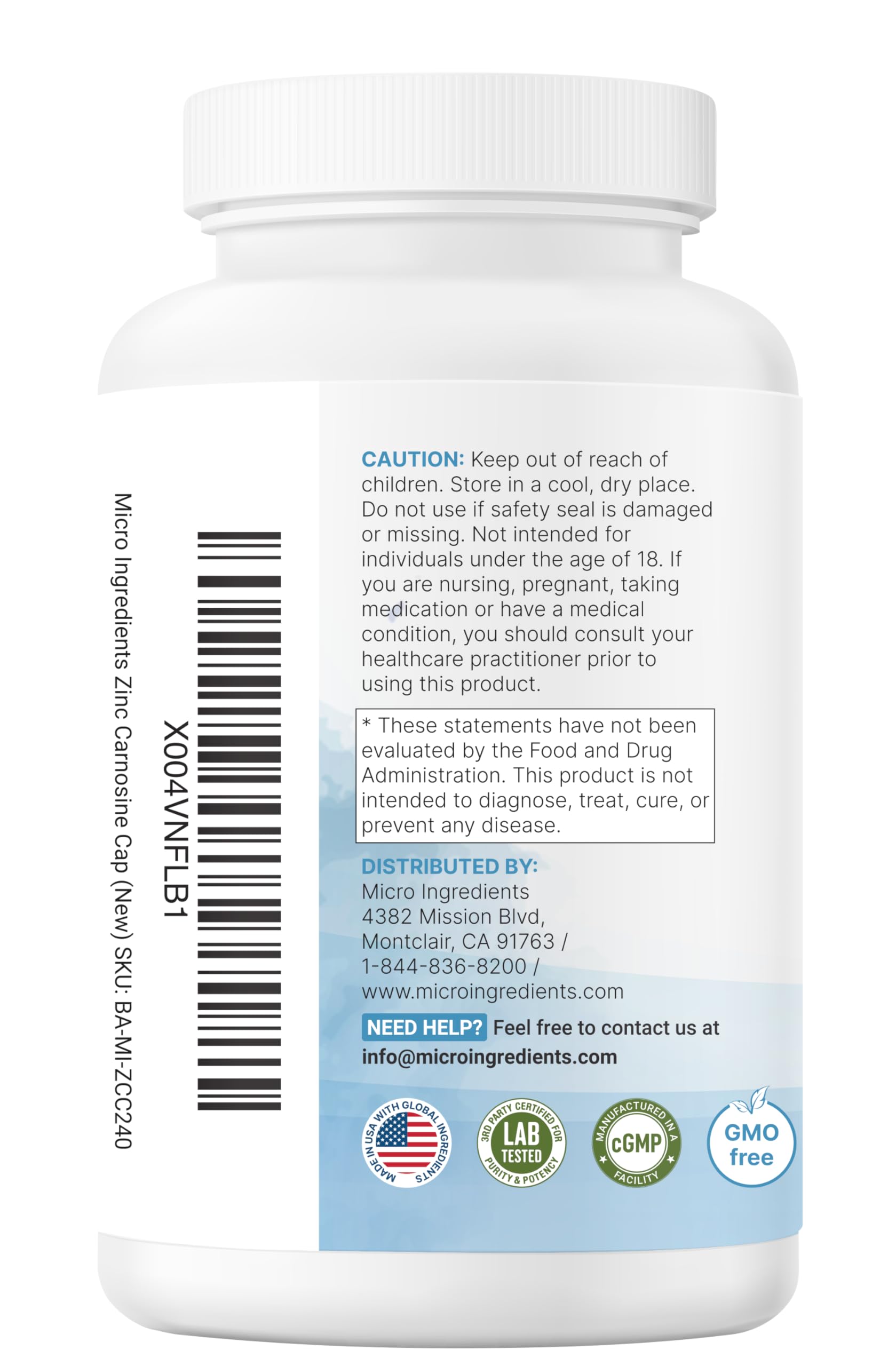 Micro Ingredients Zinc Carnosine 10-in-1 Complex with natural ingredients