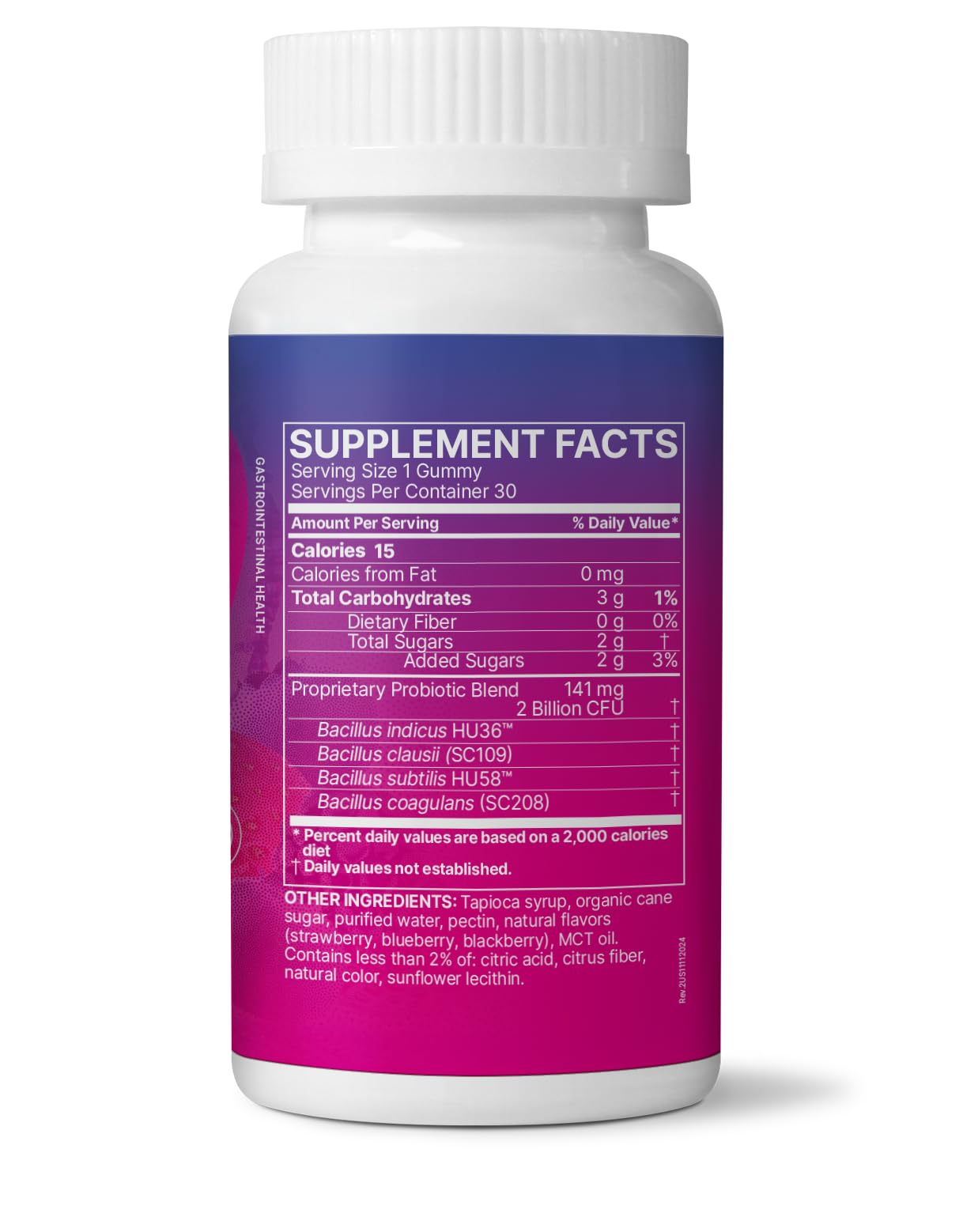 Microbiome Labs Probiotic Gummies for Kids ingredients list on packaging