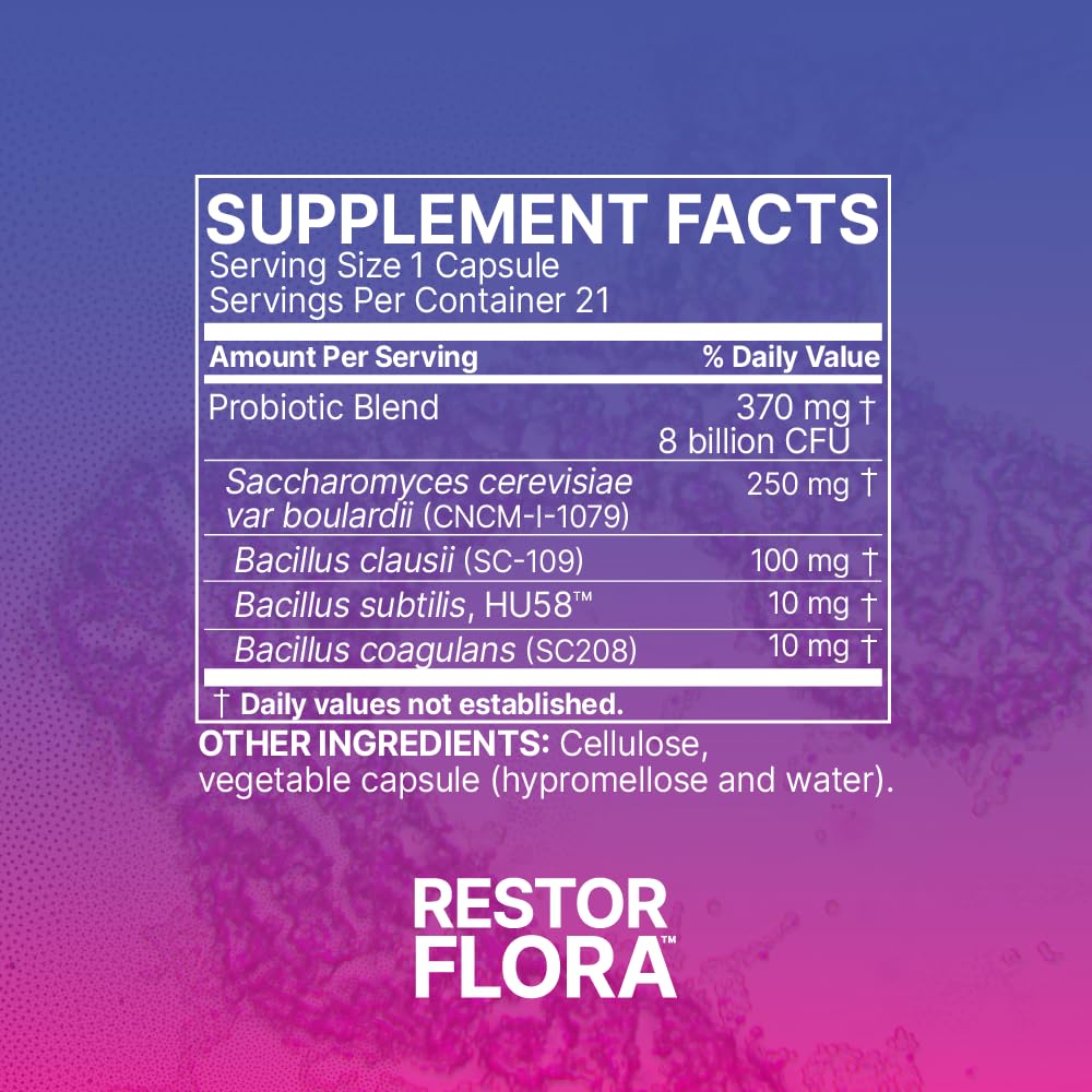 Microbiome Labs RestorFlora PD Probiotic Capsules on a wooden table