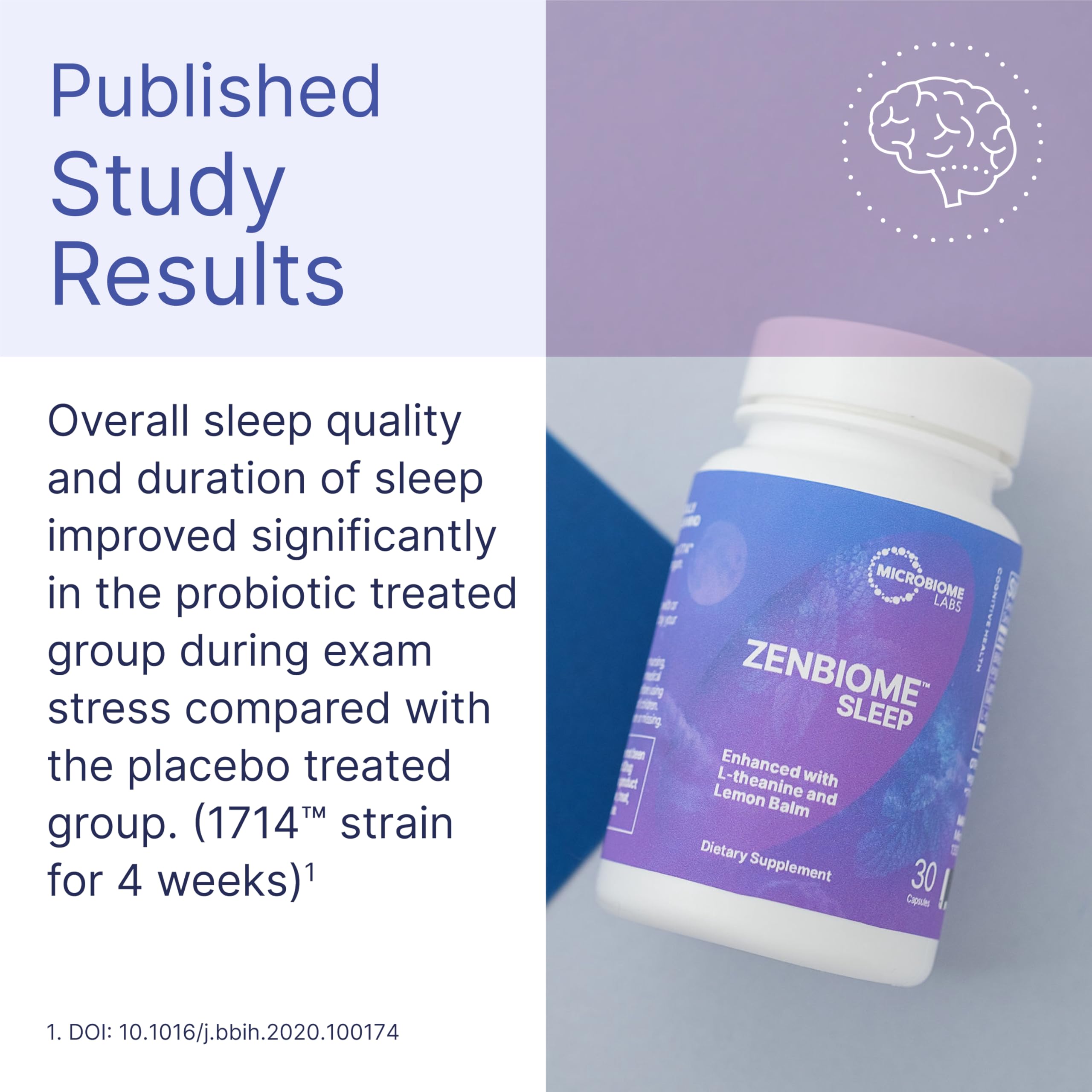 Microbiome Labs Zenbiome Sleep capsules on a table