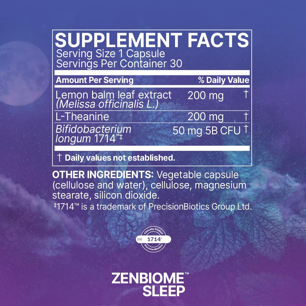 Microbiome Labs Zenbiome Sleep supplement with lemon balm leaves