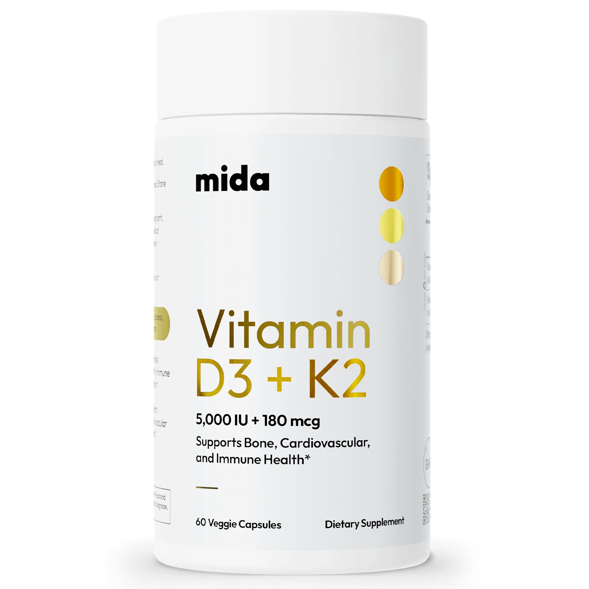 Mida Health Vitamin D3 & K2 Supplement bottle front view