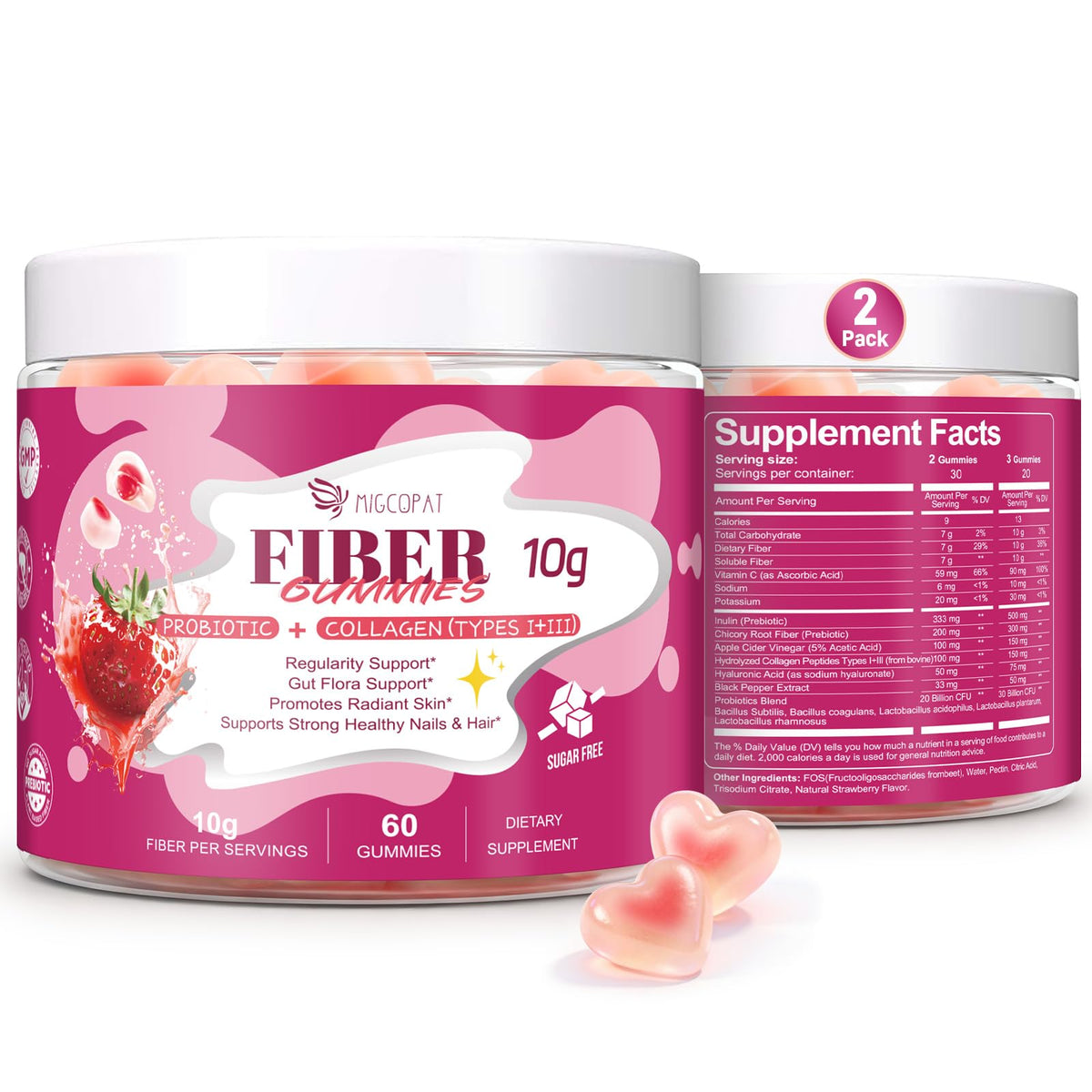 Migcopat 10G Fiber Gummies front view packaging