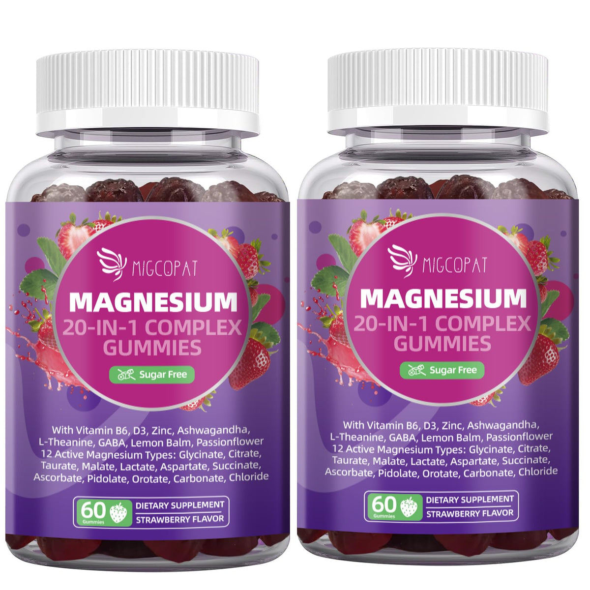 Migcopat 20-in-1 Magnesium Gummies front view with packaging