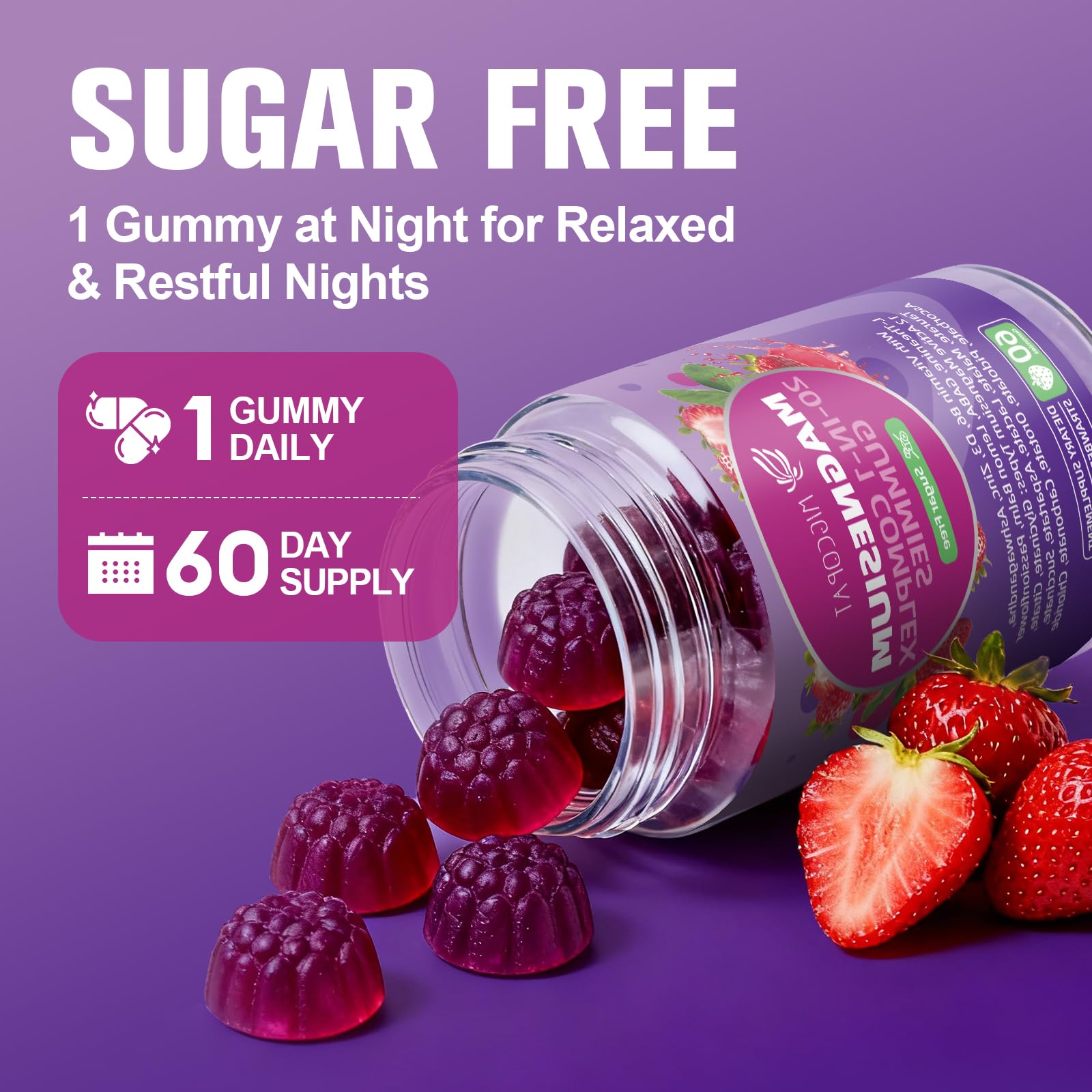 Migcopat 20-in-1 Magnesium Gummies with a glass of water