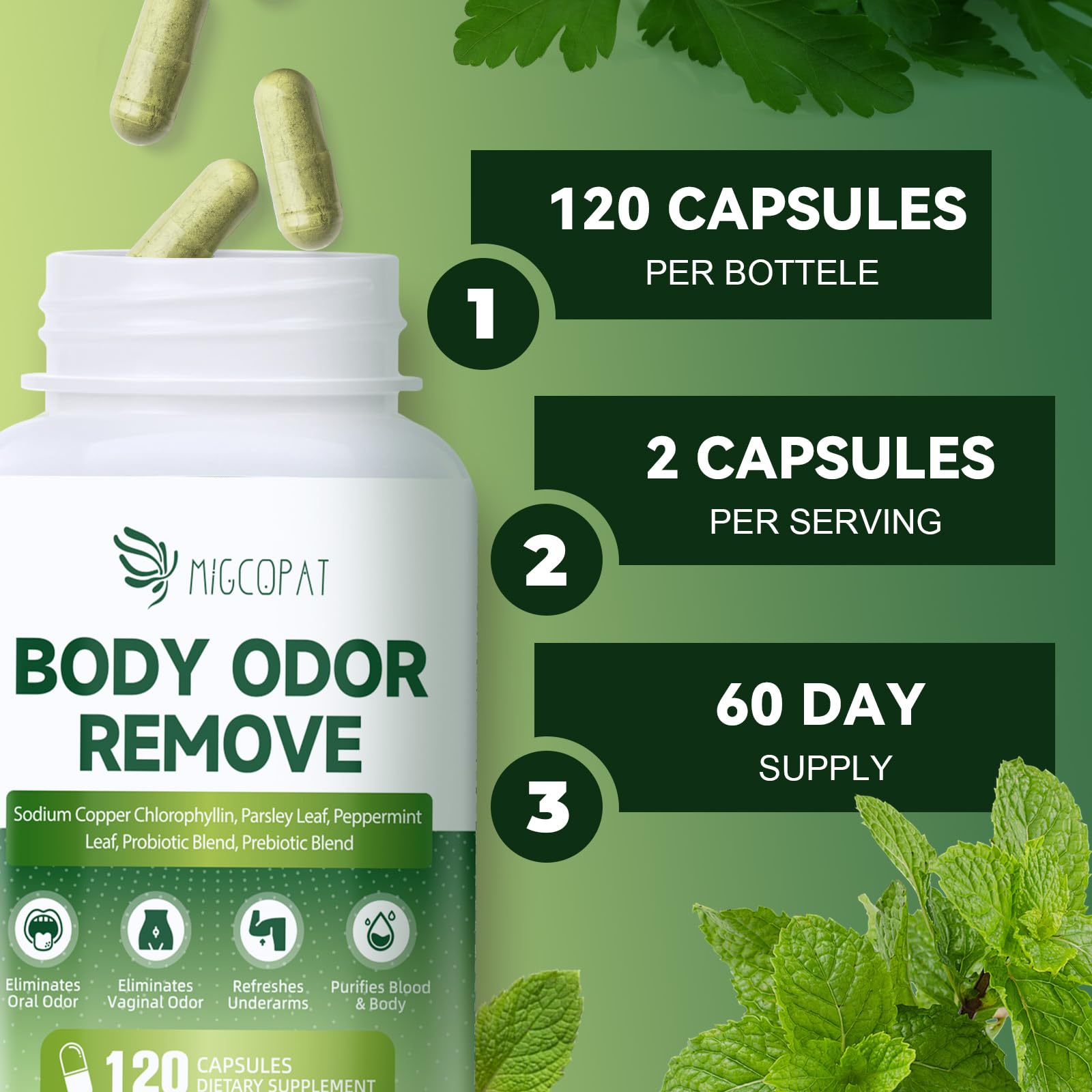 Migcopat Body Deodorizing Supplement packaging details
