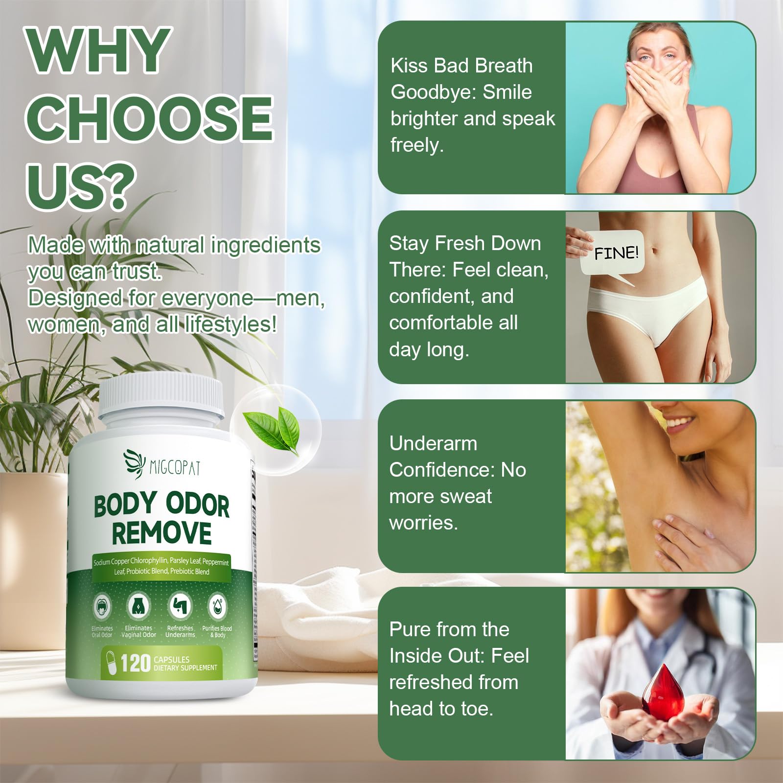 Migcopat Body Deodorizing Supplement side view of bottle