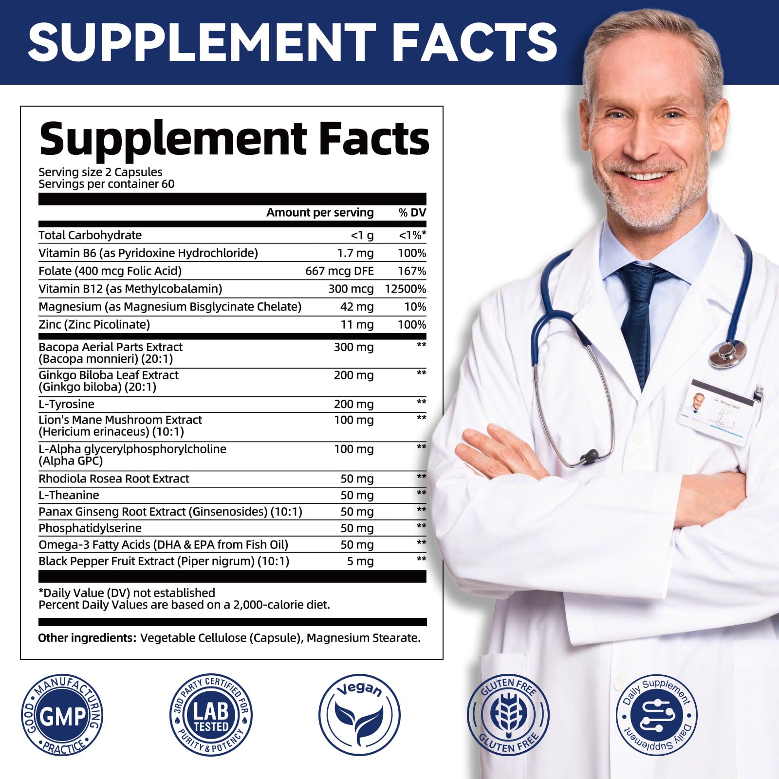 Migcopat Cognitive Support Supplement capsules in a clear bottle