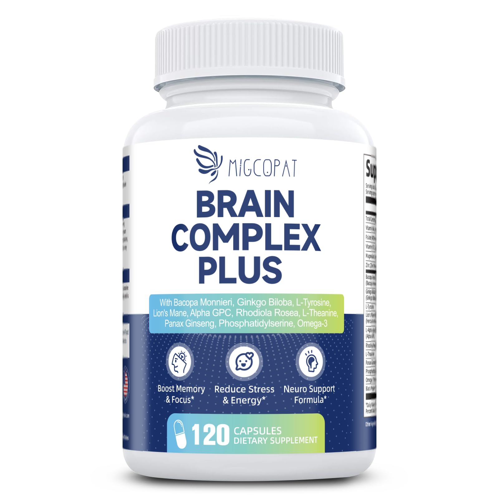 Migcopat Cognitive Support Supplement label showing key ingredients