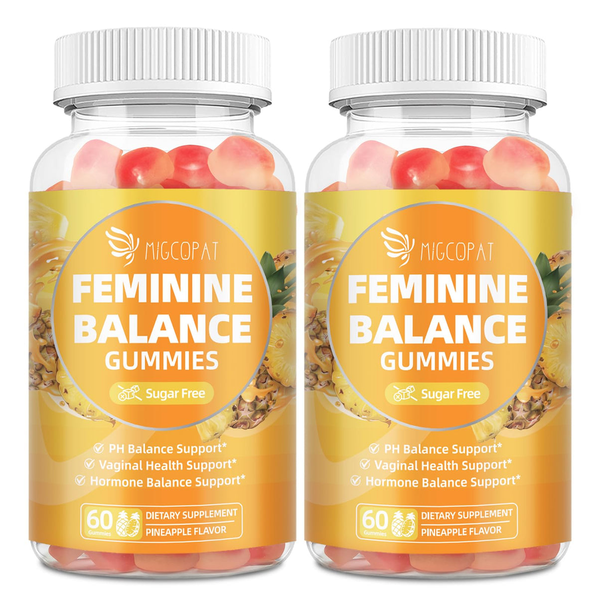 Migcopat Daily Wellness Gummies for Women front view, pineapple flavour