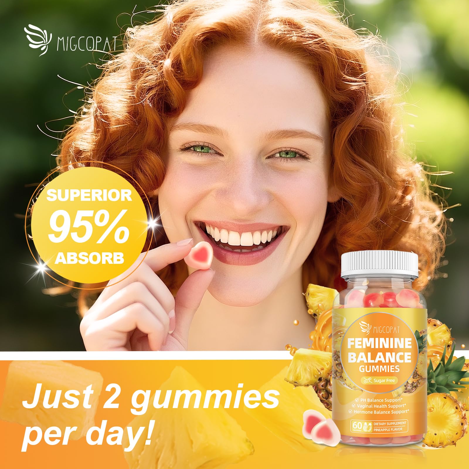 Migcopat Daily Wellness Gummies for Women lifestyle scene with bottle