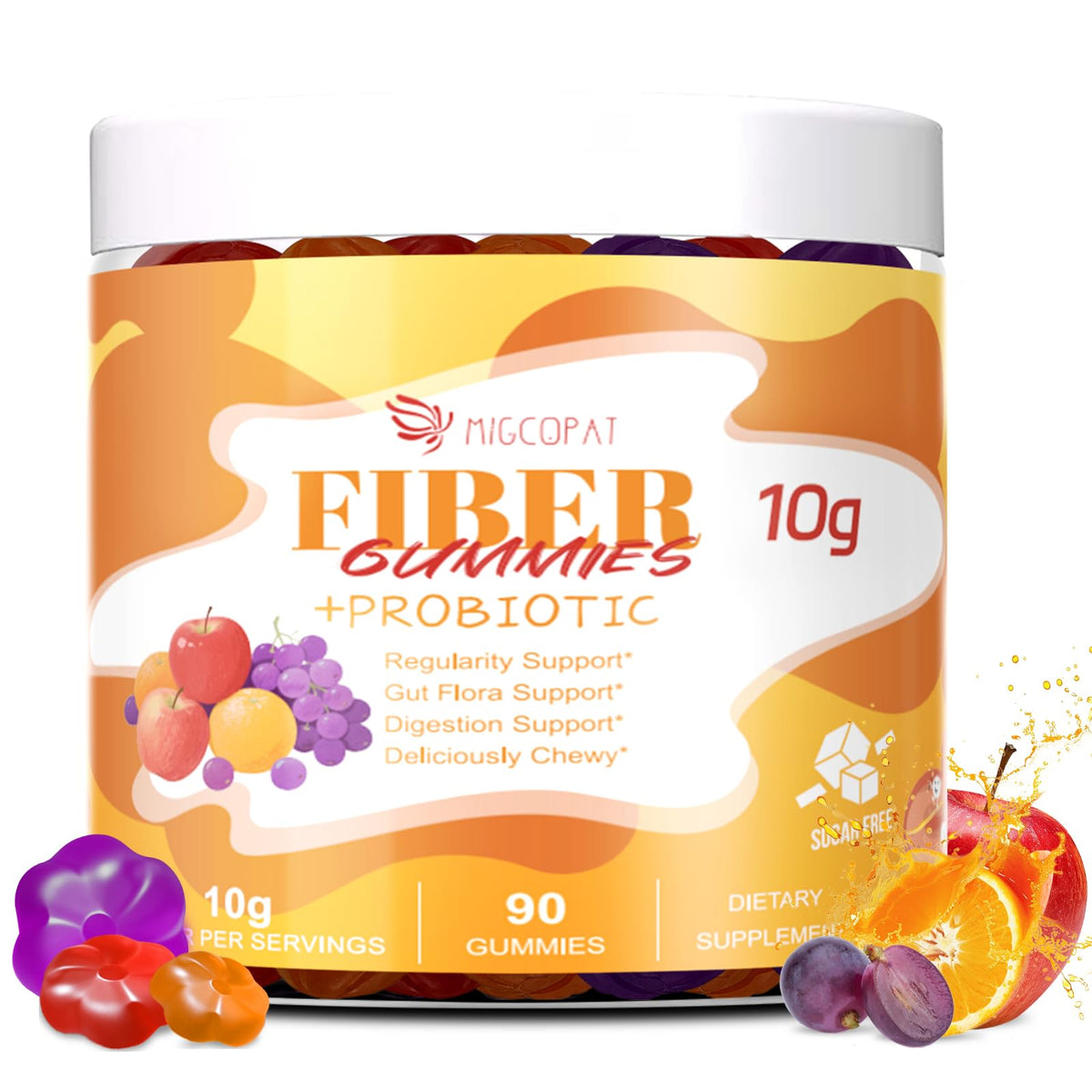 Migcopat Dietary Fiber Gummies bottle front view with mixed fruit flavours