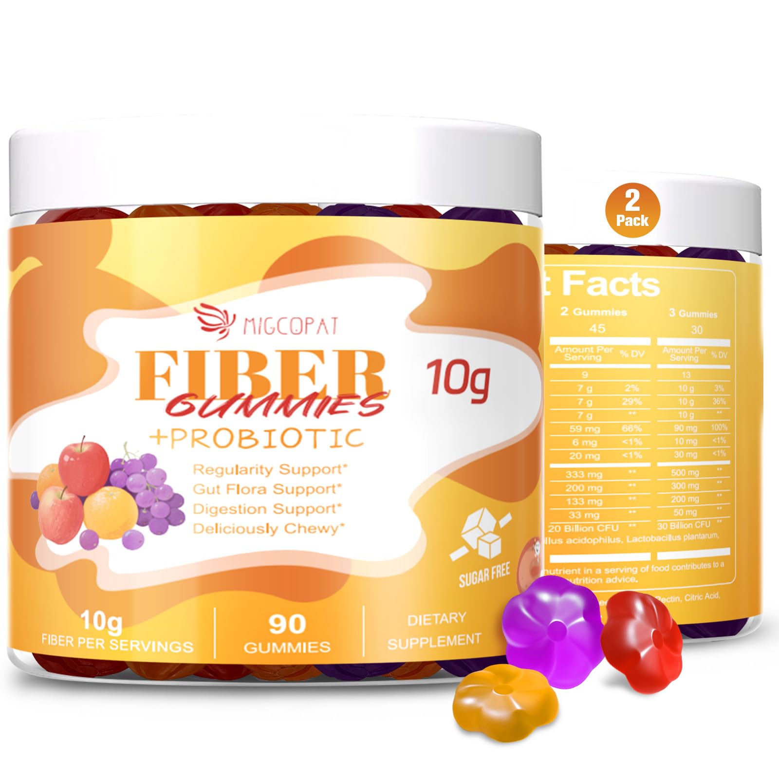 Migcopat Dietary Fibre Gummies front view of two bottles