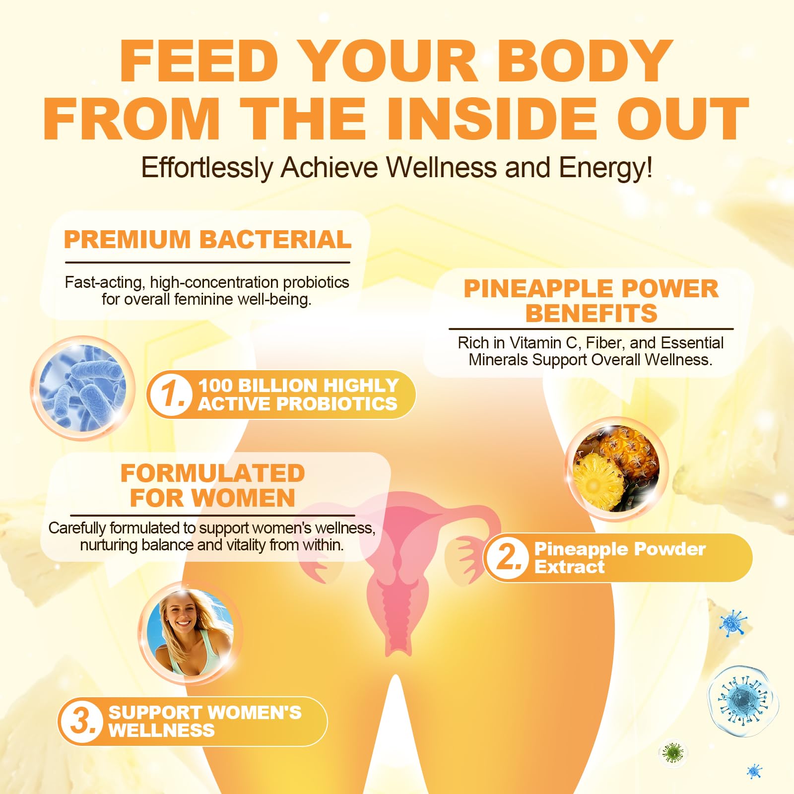 Migcopat Feminine Balance Gummies with ingredients displayed