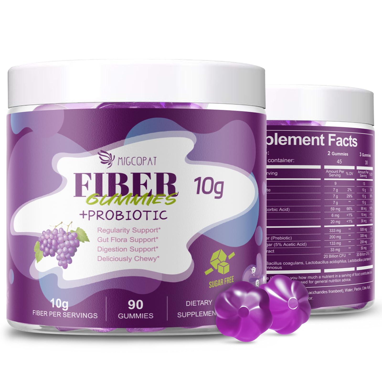 Migcopat Fiber Gummies front view with packaging