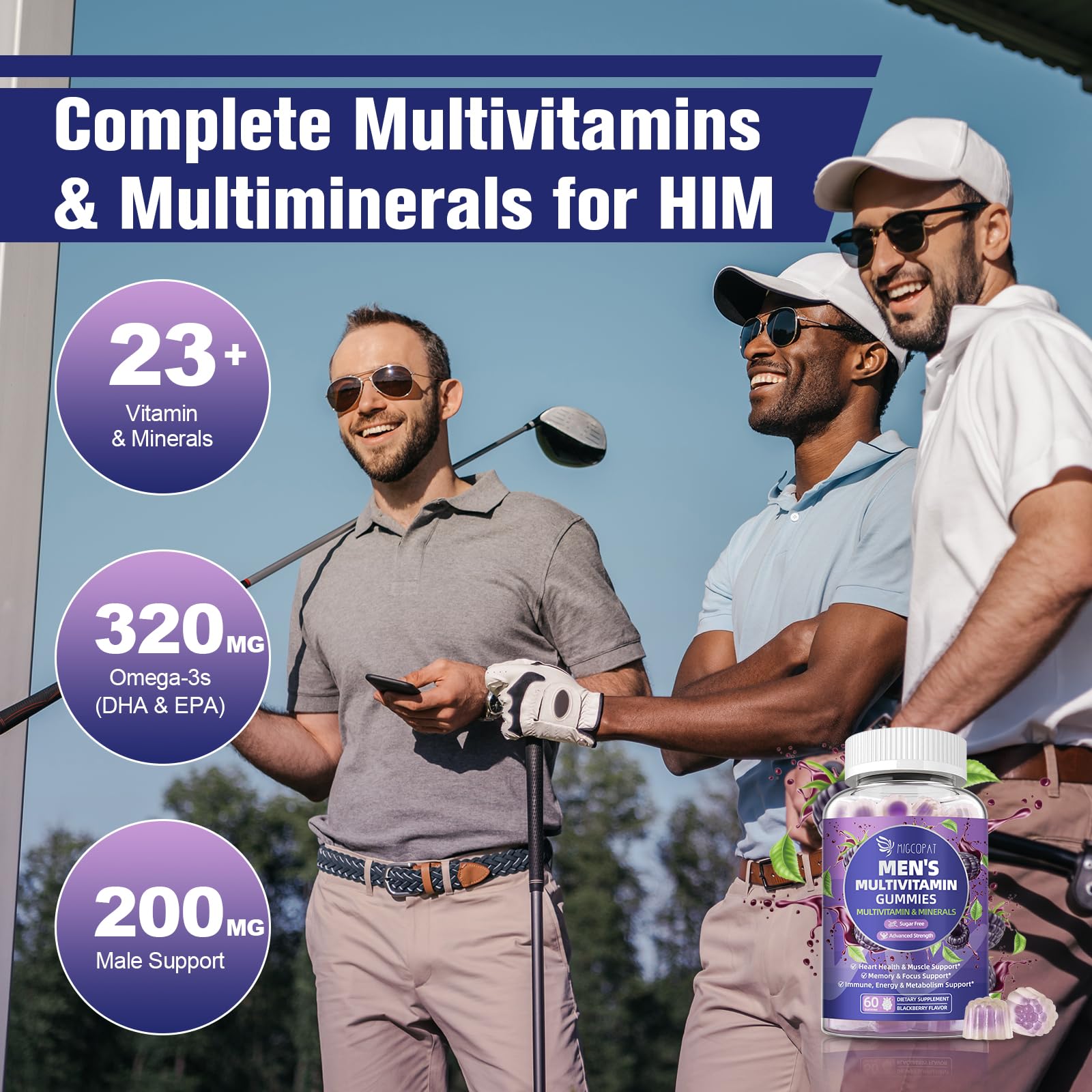 Migcopat Men's Multivitamin Gummies side view of the bottle