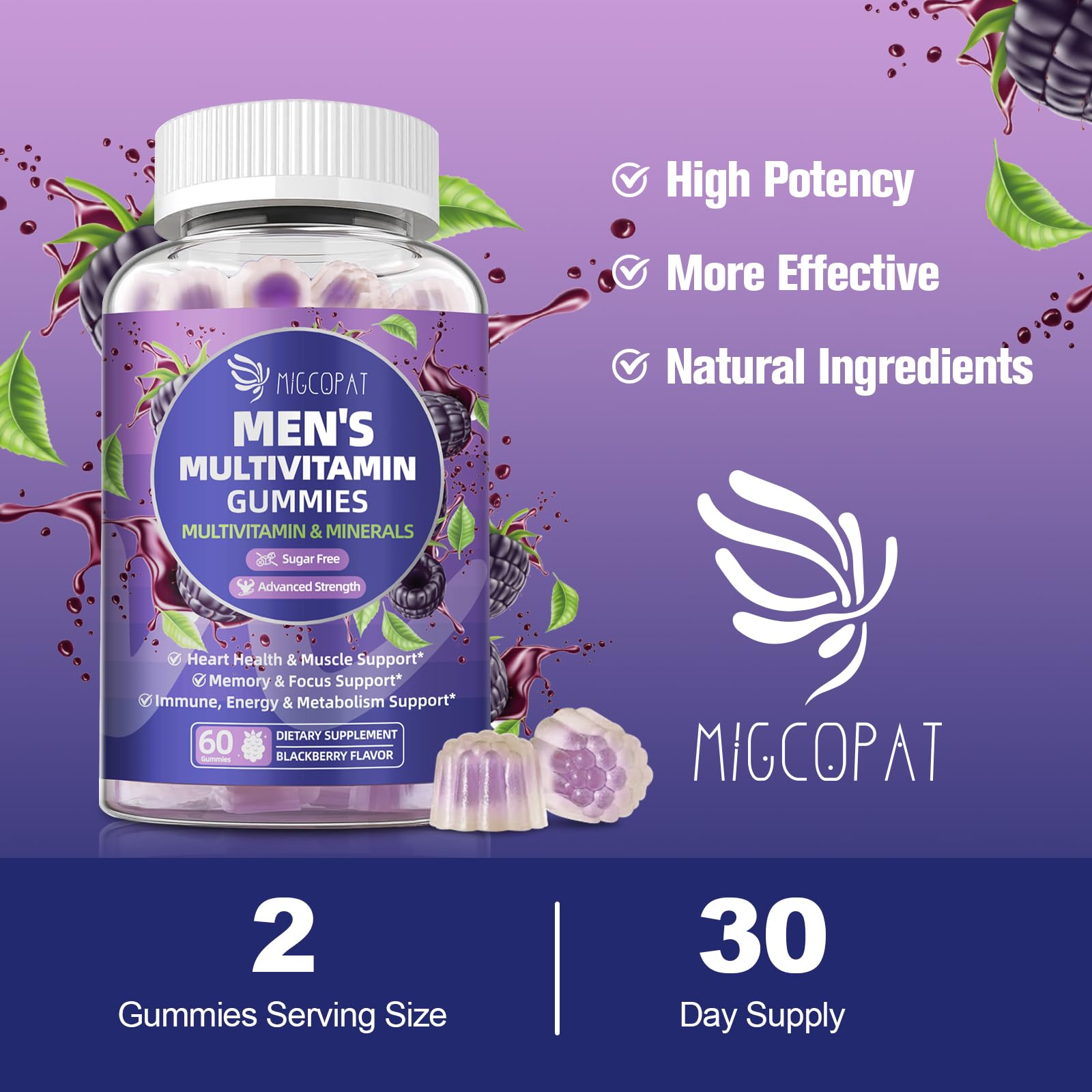 Migcopat Men's Multivitamin Gummies with fresh blackberries