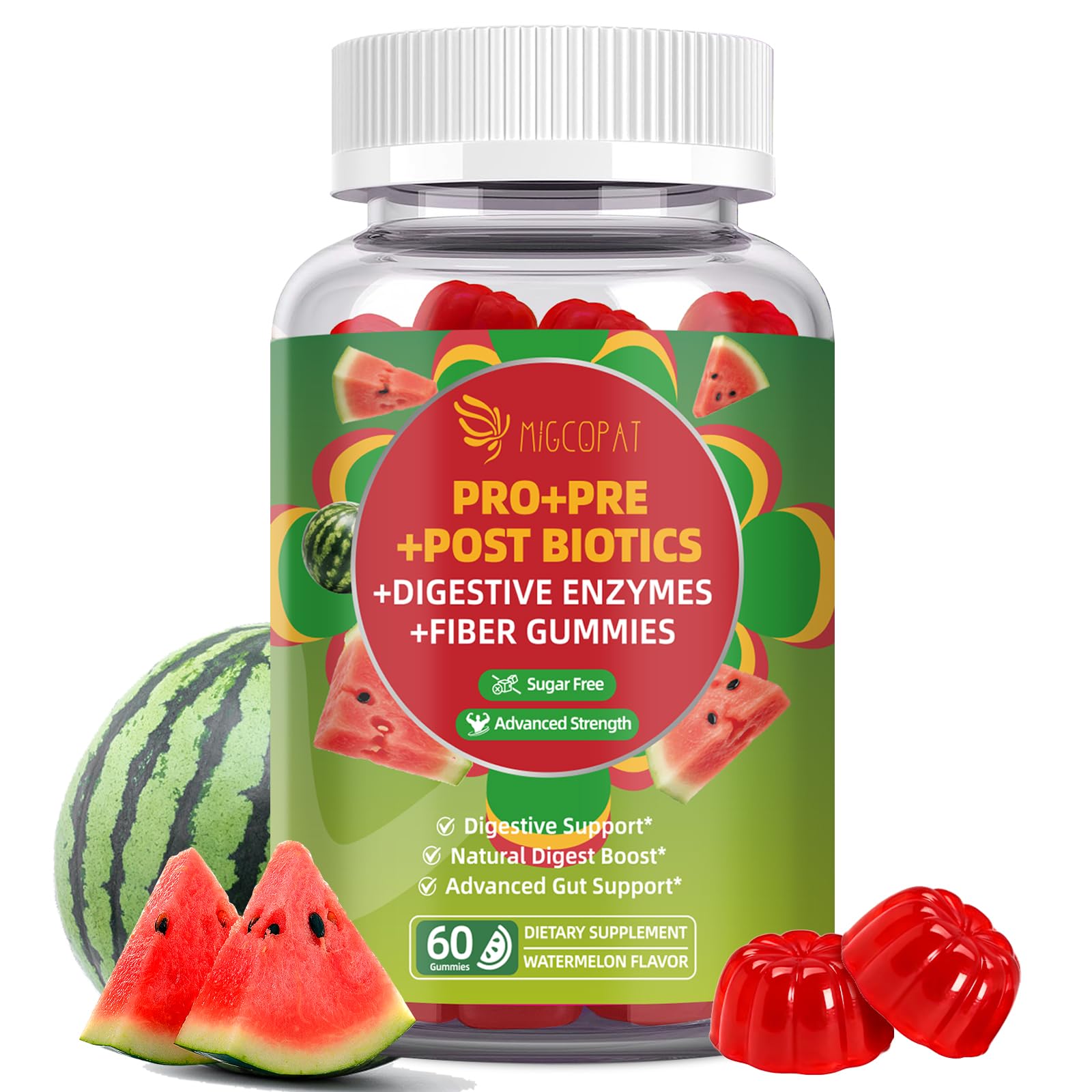 Migcopat Prebiotics Gummies front view with watermelon flavour