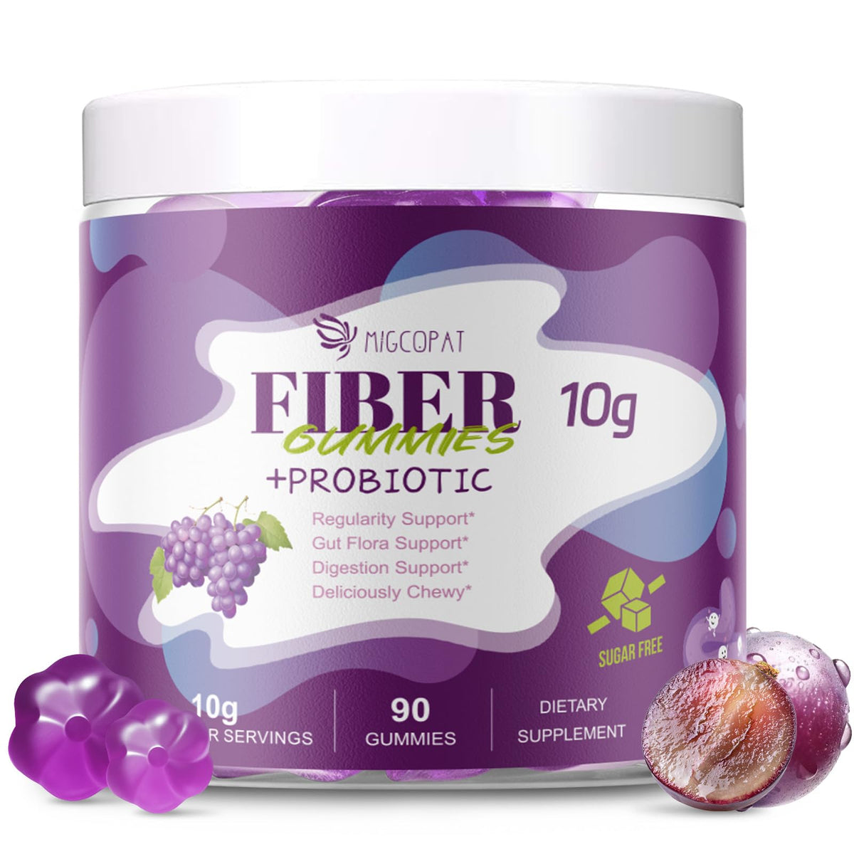 Migcopat Probiotic Fiber Gummies front view with packaging
