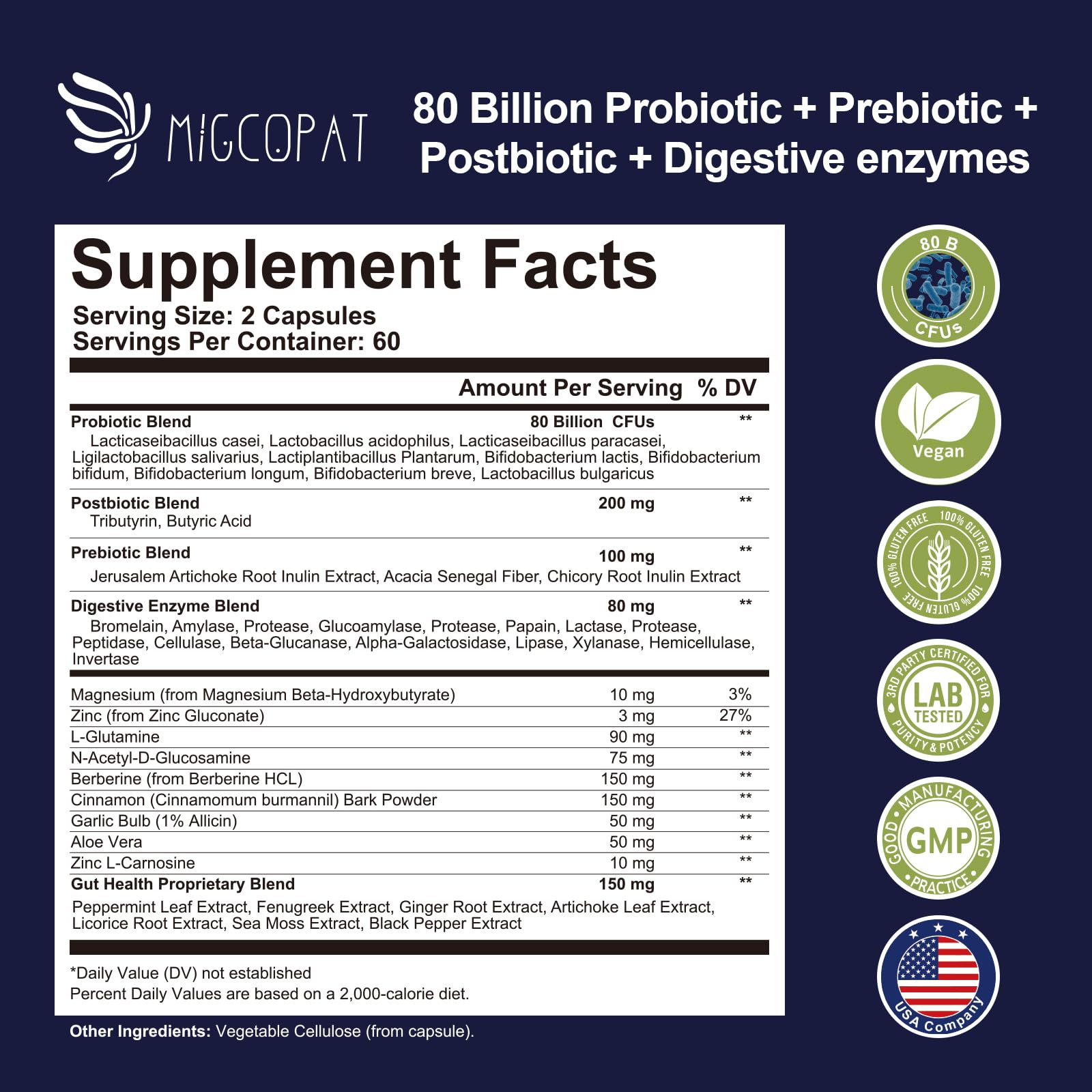 Migcopat Synbiotic Probiotic Supplement 80 Billion CFU side view