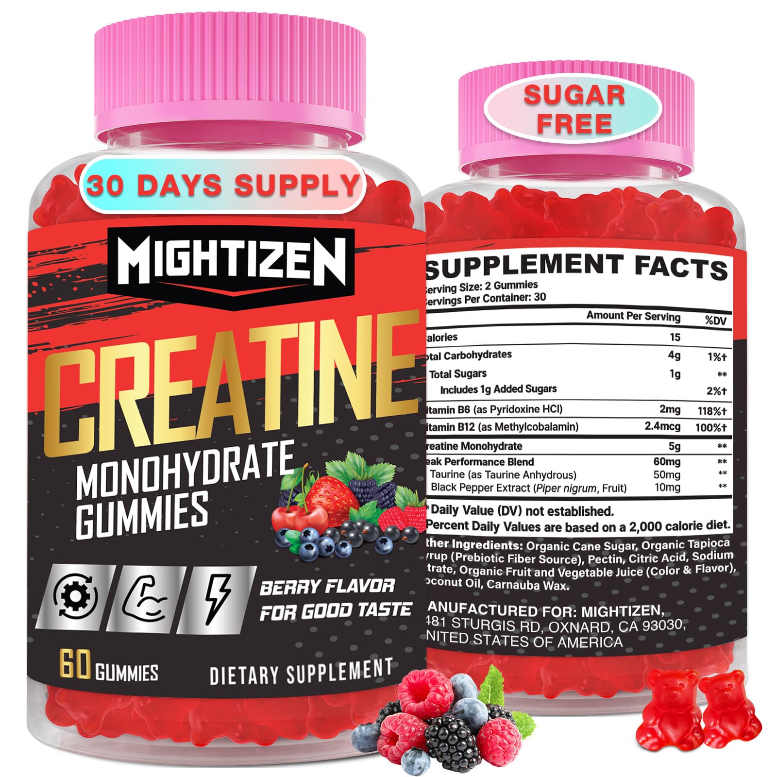 Mightizen Creatine Monohydrate Gummies front view with berry flavour