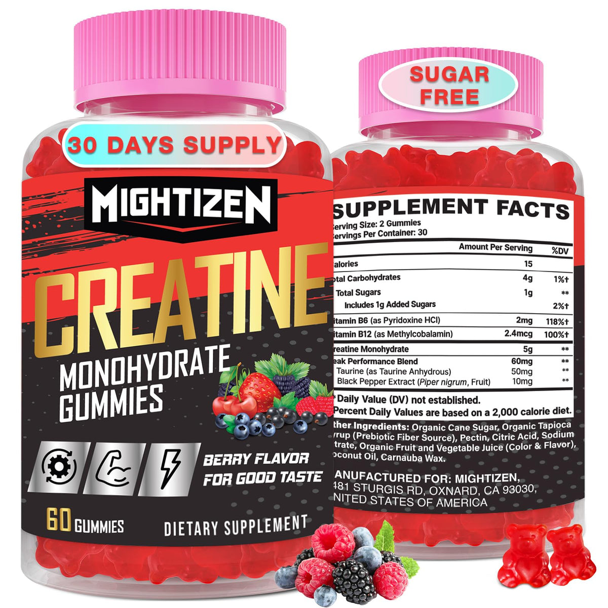 Mightizen Creatine Monohydrate Gummies front view with berry flavour