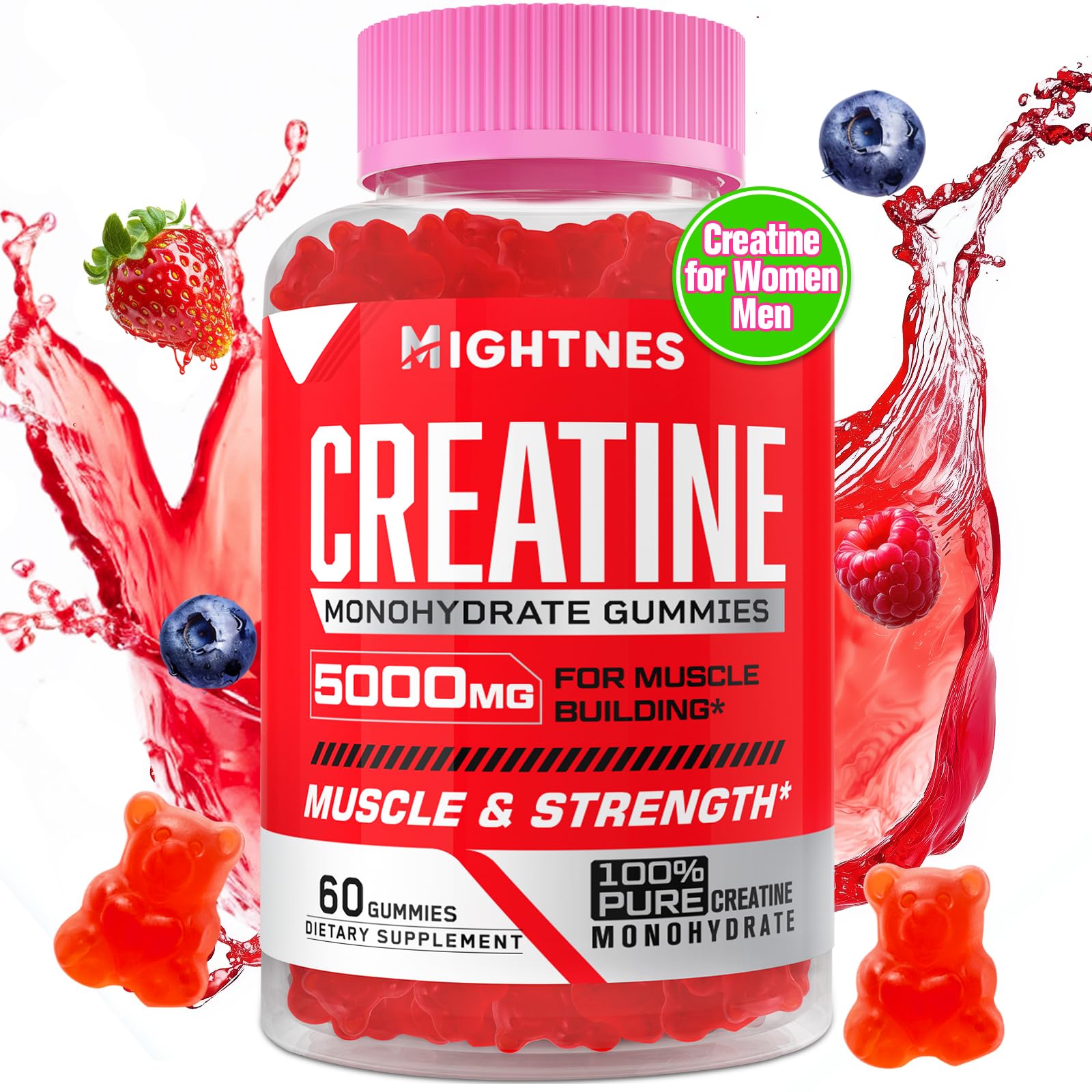 Mightnes Creatine Monohydrate Gummies front view packaging