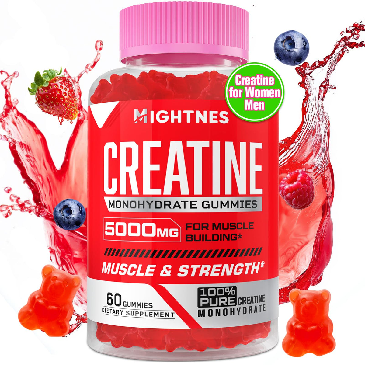 Mightnes Creatine Monohydrate Gummies front view packaging