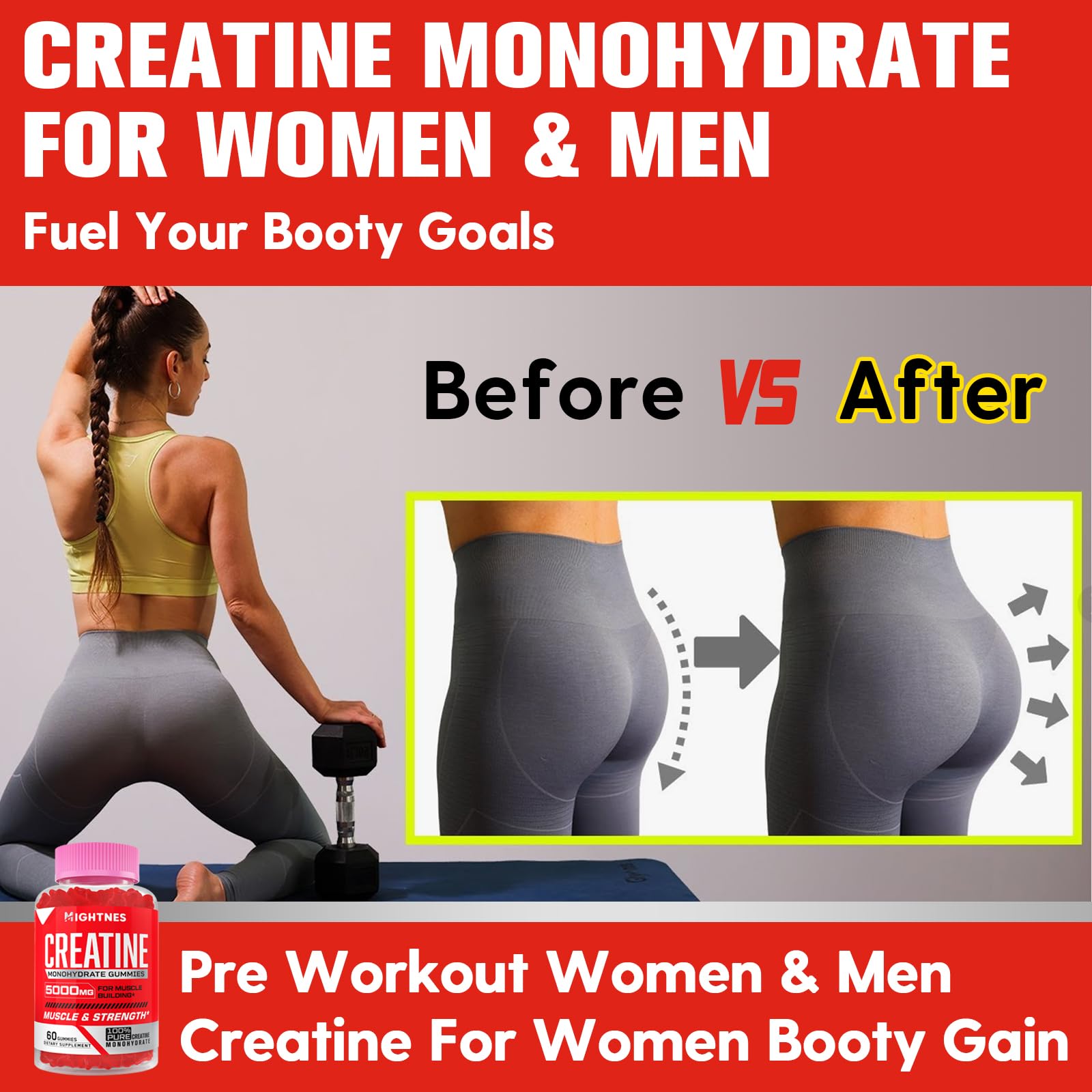 Mightnes Creatine Monohydrate Gummies on a fitness mat