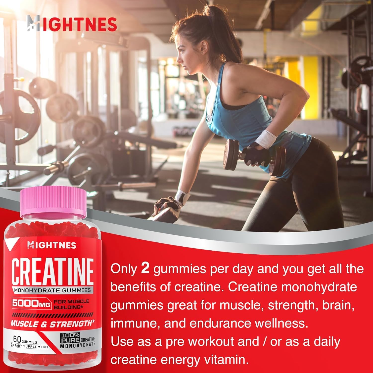 Mightnes Creatine Monohydrate Gummies with Black Pepper Extract